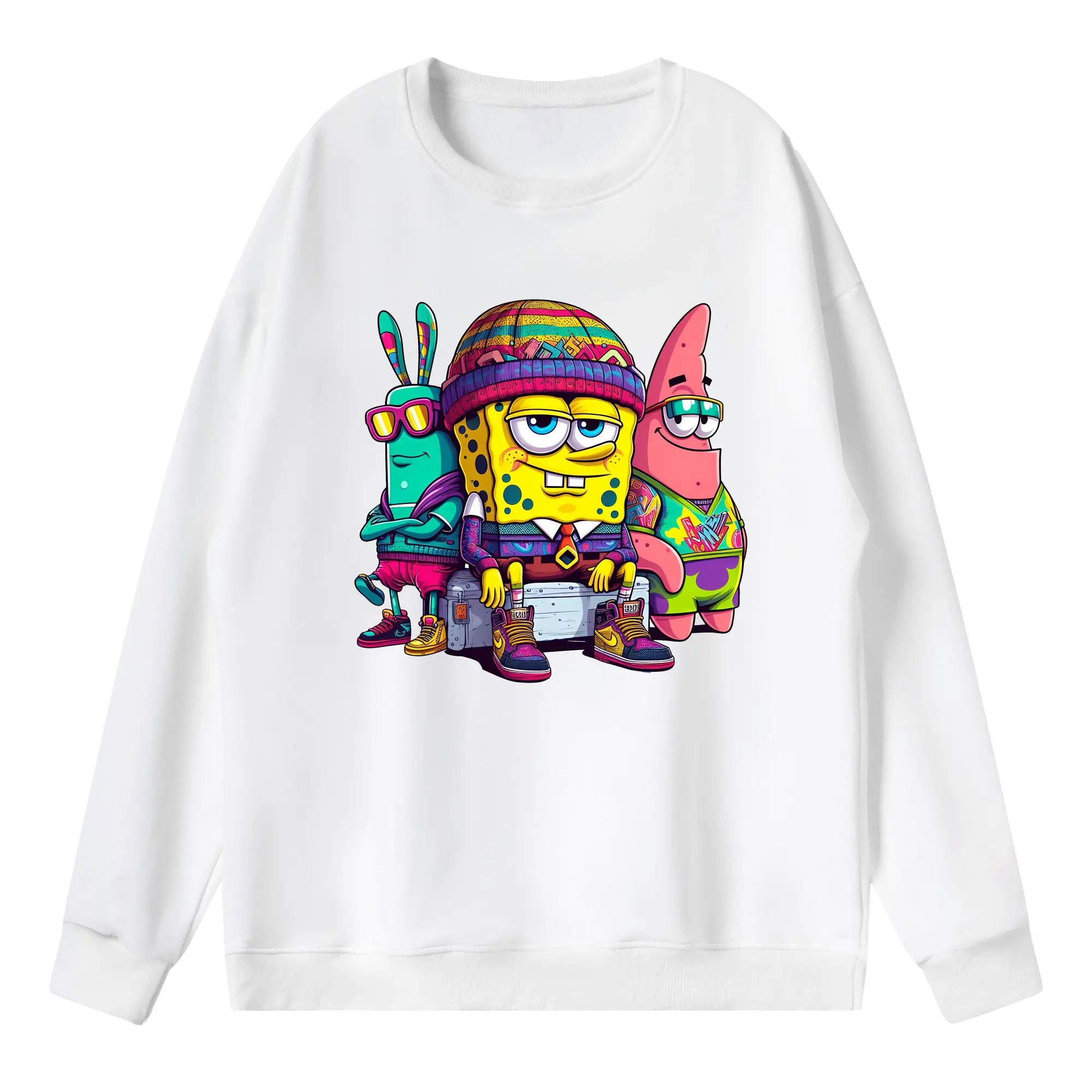 スポンジボブ グッズ スポンジボブ - 薄手 クルーネック スウェット 裏毛260g · ポリエステル 春秋向け カジュアル 男女兼用 · トレーナー デイリー スポーツ 散歩に最適