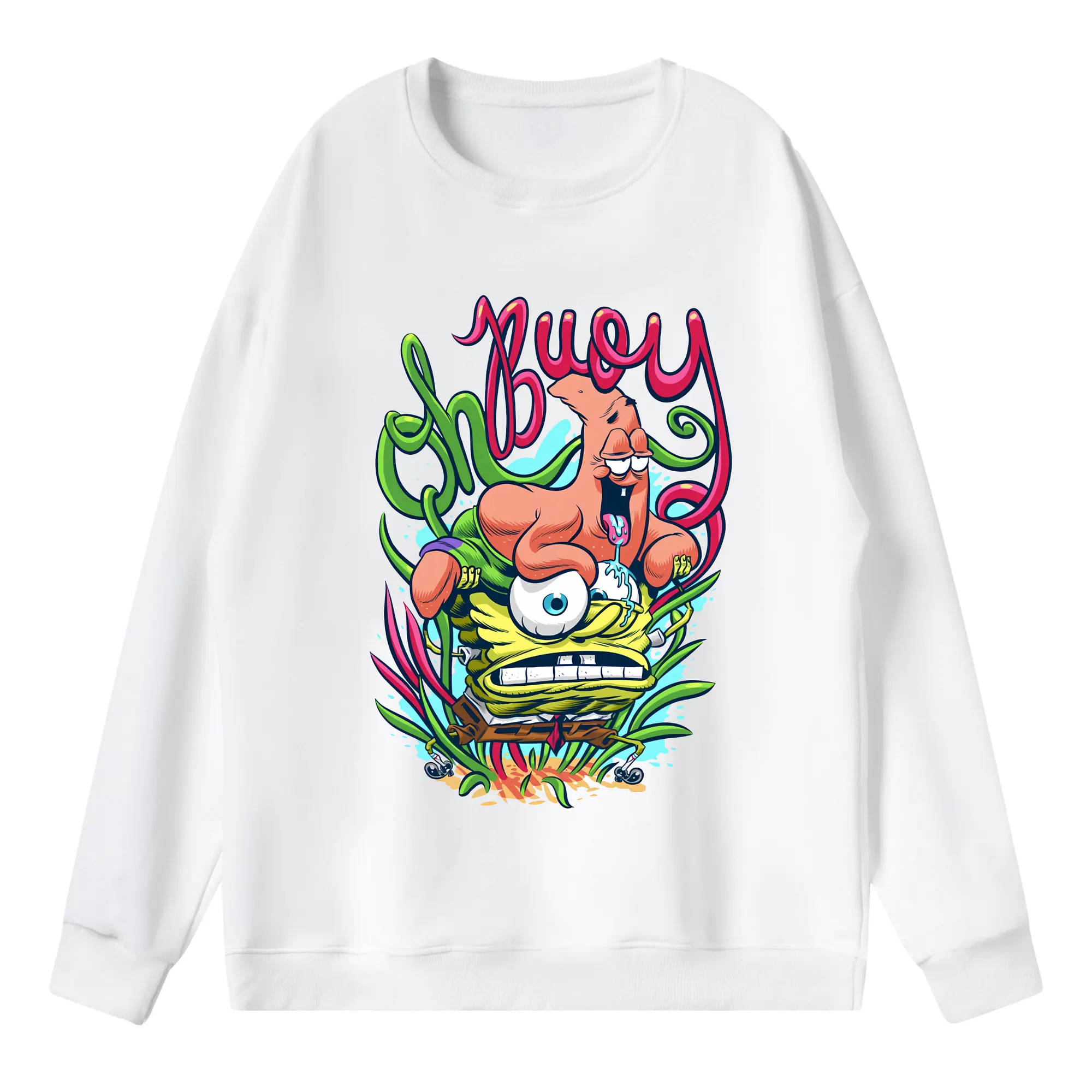 スポンジボブ グッズ スポンジボブ - 薄手 クルーネック スウェット 裏毛260g · ポリエステル 春秋向け カジュアル 男女兼用 · トレーナー デイリー スポーツ 散歩に最適