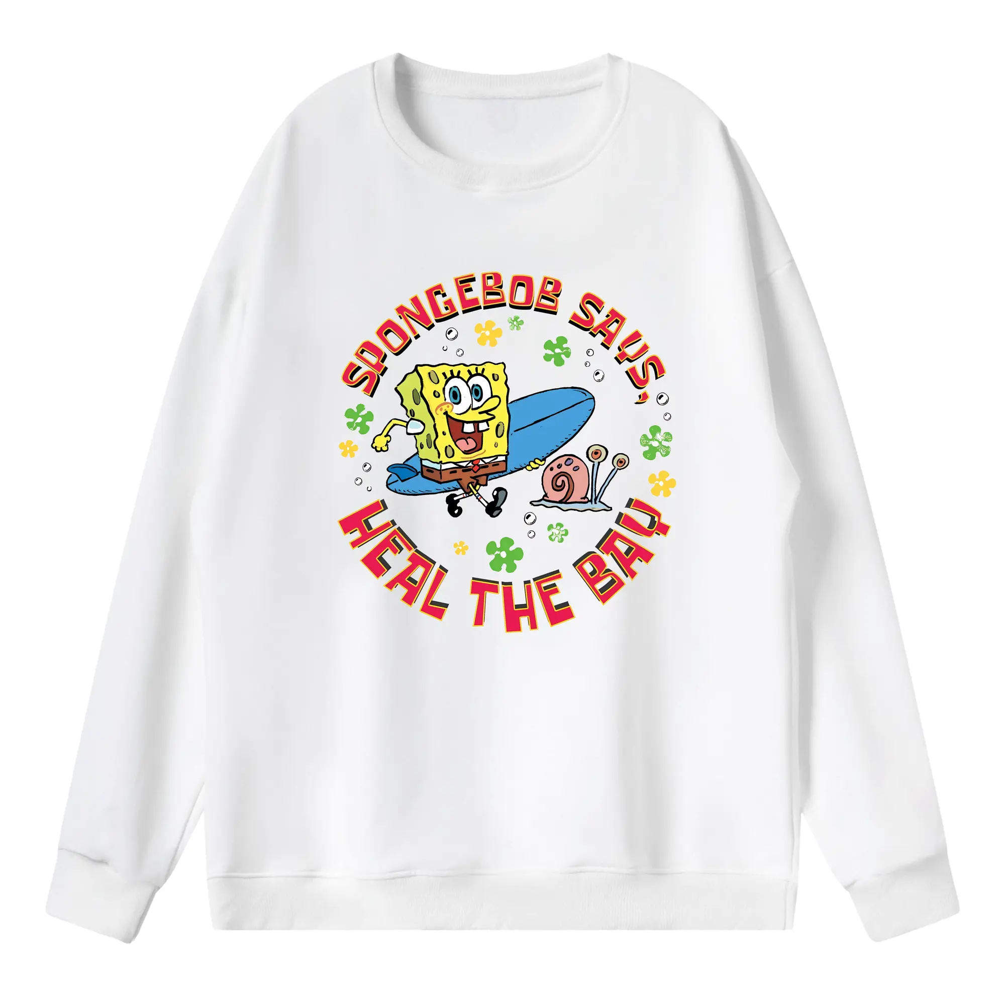 スポンジボブ グッズ スポンジボブ - 薄手 クルーネック スウェット 裏毛260g · ポリエステル 春秋向け カジュアル 男女兼用 · トレーナー デイリー スポーツ 散歩に最適