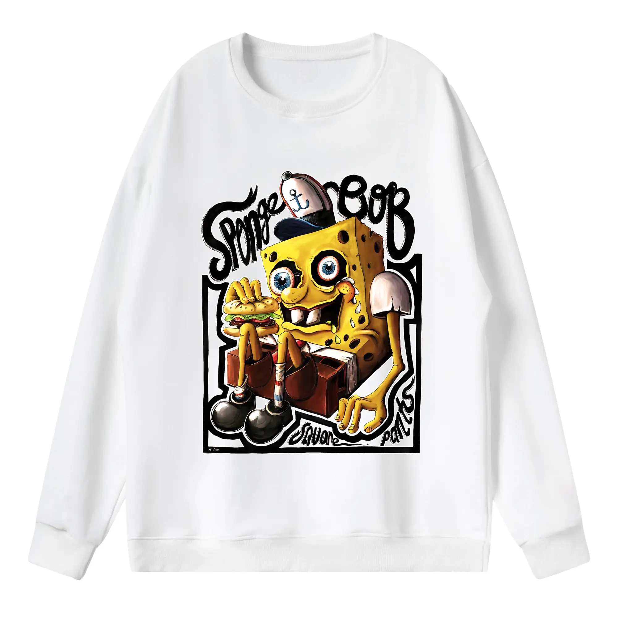 スポンジボブ グッズ スポンジボブ - 薄手 クルーネック スウェット 裏毛260g · ポリエステル 春秋向け カジュアル 男女兼用 · トレーナー デイリー スポーツ 散歩に最適