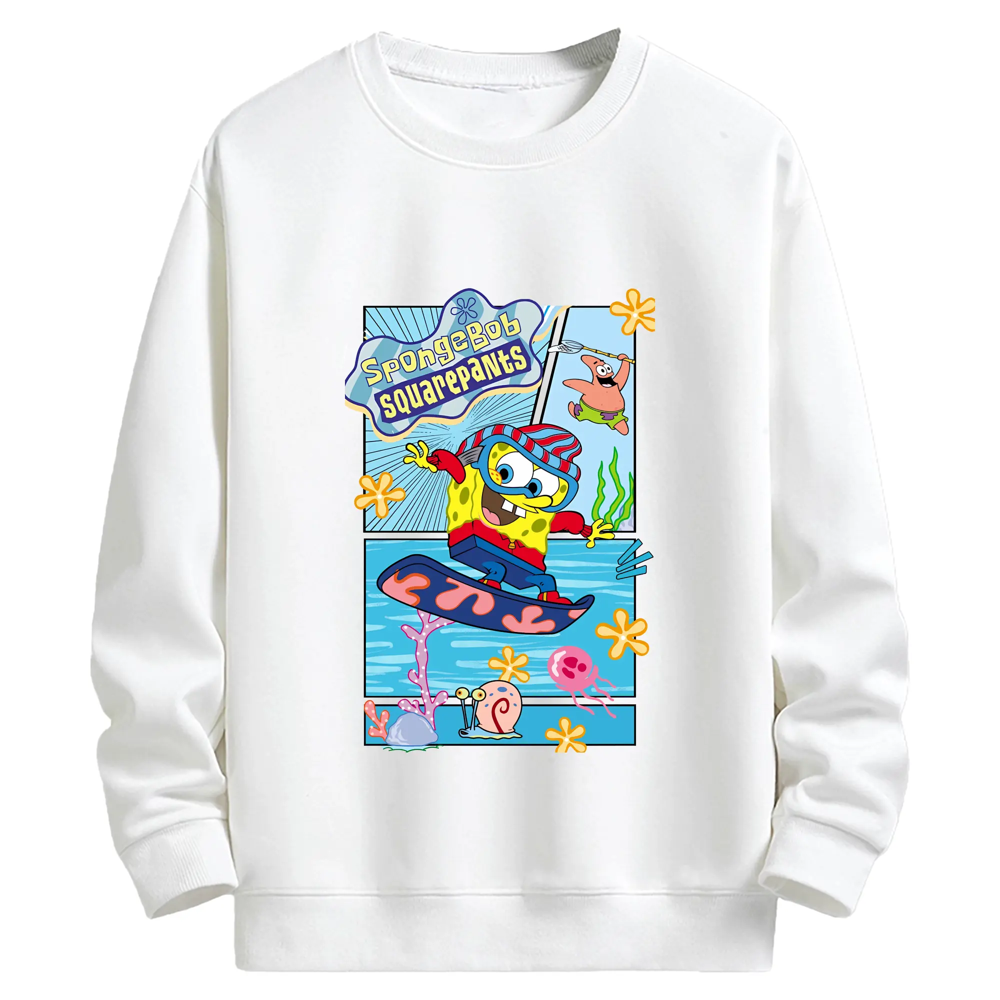スポンジボブ グッズ スポンジボブ - キッズ クルーネックスウェットシャツ ・ フロントプリント ・ 綿80％ ポリエステル20％ ・ 快適 通学 スポーツ 日常使い お散歩用