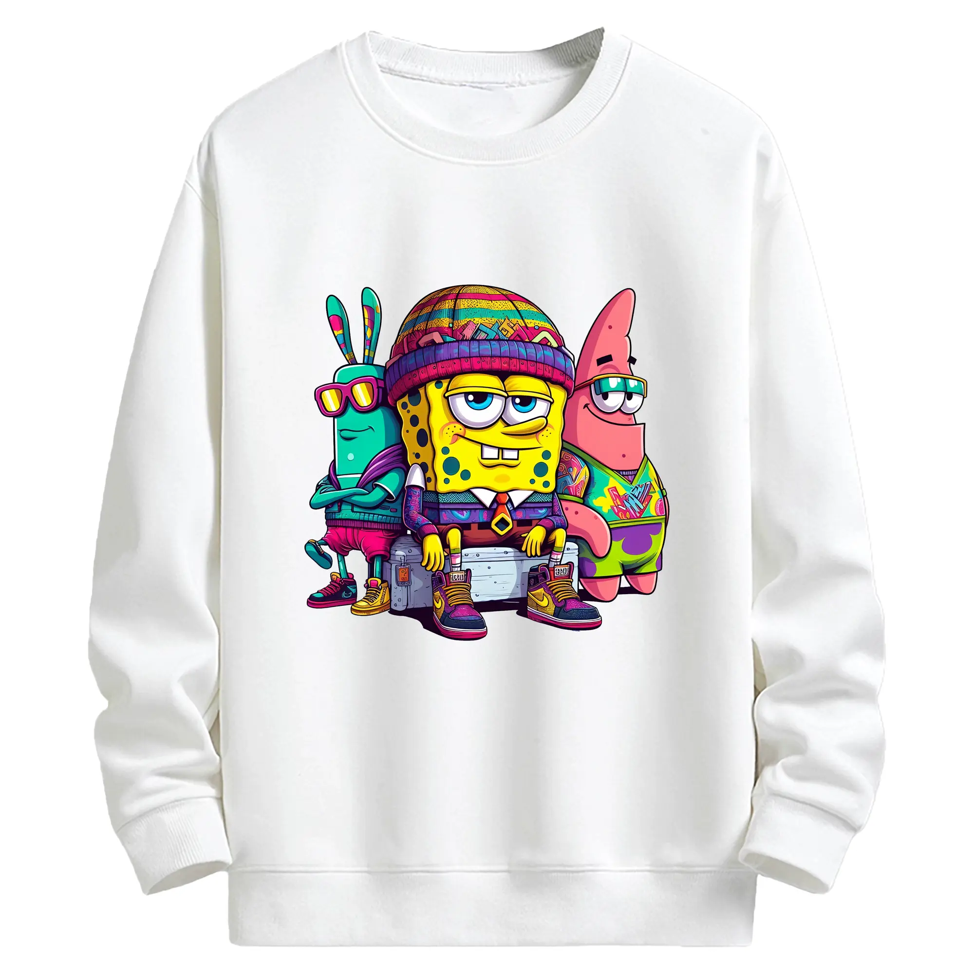 スポンジボブ グッズ スポンジボブ - キッズ クルーネックスウェットシャツ ・ フロントプリント ・ 綿80％ ポリエステル20％ ・ 快適 通学 スポーツ 日常使い お散歩用