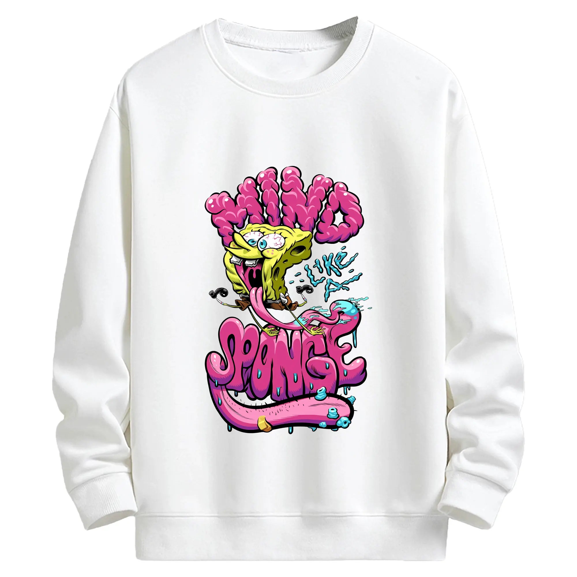 スポンジボブ グッズ スポンジボブ - キッズ クルーネックスウェットシャツ ・ フロントプリント ・ 綿80％ ポリエステル20％ ・ 快適 通学 スポーツ 日常使い お散歩用