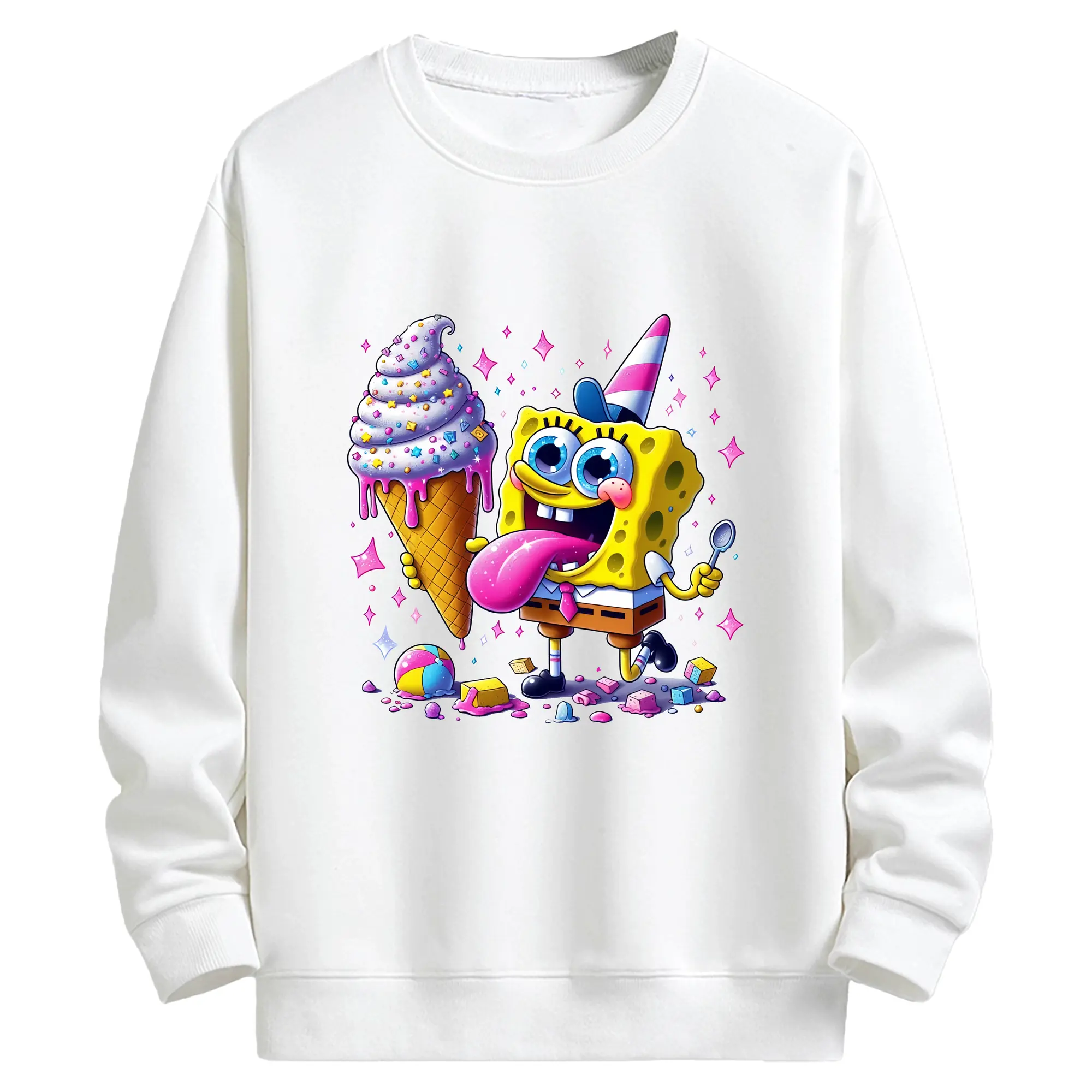 スポンジボブ グッズ スポンジボブ - キッズ クルーネックスウェットシャツ ・ フロントプリント ・ 綿80％ ポリエステル20％ ・ 快適 通学 スポーツ 日常使い お散歩用