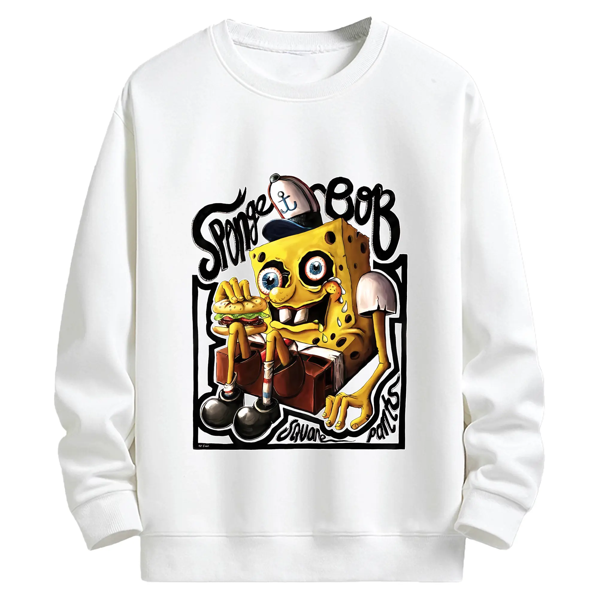 スポンジボブ グッズ スポンジボブ - キッズ クルーネックスウェットシャツ ・ フロントプリント ・ 綿80％ ポリエステル20％ ・ 快適 通学 スポーツ 日常使い お散歩用