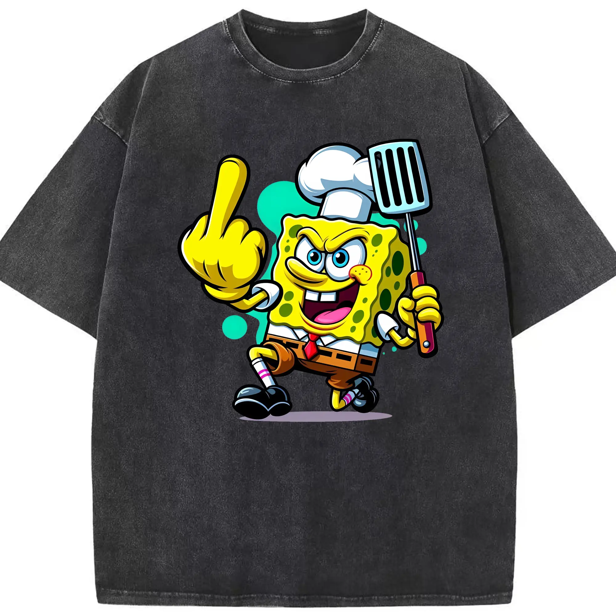 スポンジボブ グッズ スポンジボブ - 綿100％ ヴィンテージ風 半袖Tシャツ ・ フロントプリント ・ 柔らか肌触り ・ 通気性 快適 ・ スポーツ カジュアル 外出用