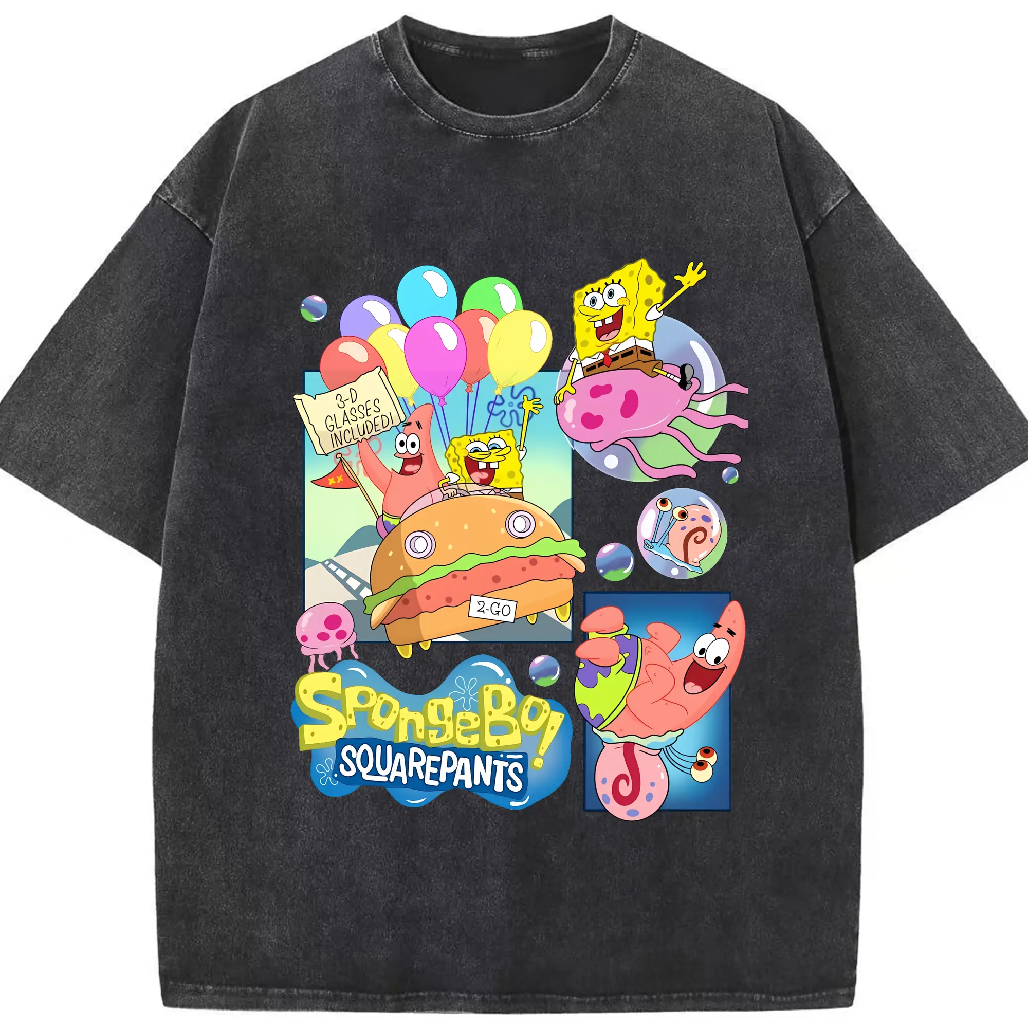 スポンジボブ グッズ スポンジボブ - 綿100％ ヴィンテージ風 半袖Tシャツ ・ フロントプリント ・ 柔らか肌触り ・ 通気性 快適 ・ スポーツ カジュアル 外出用