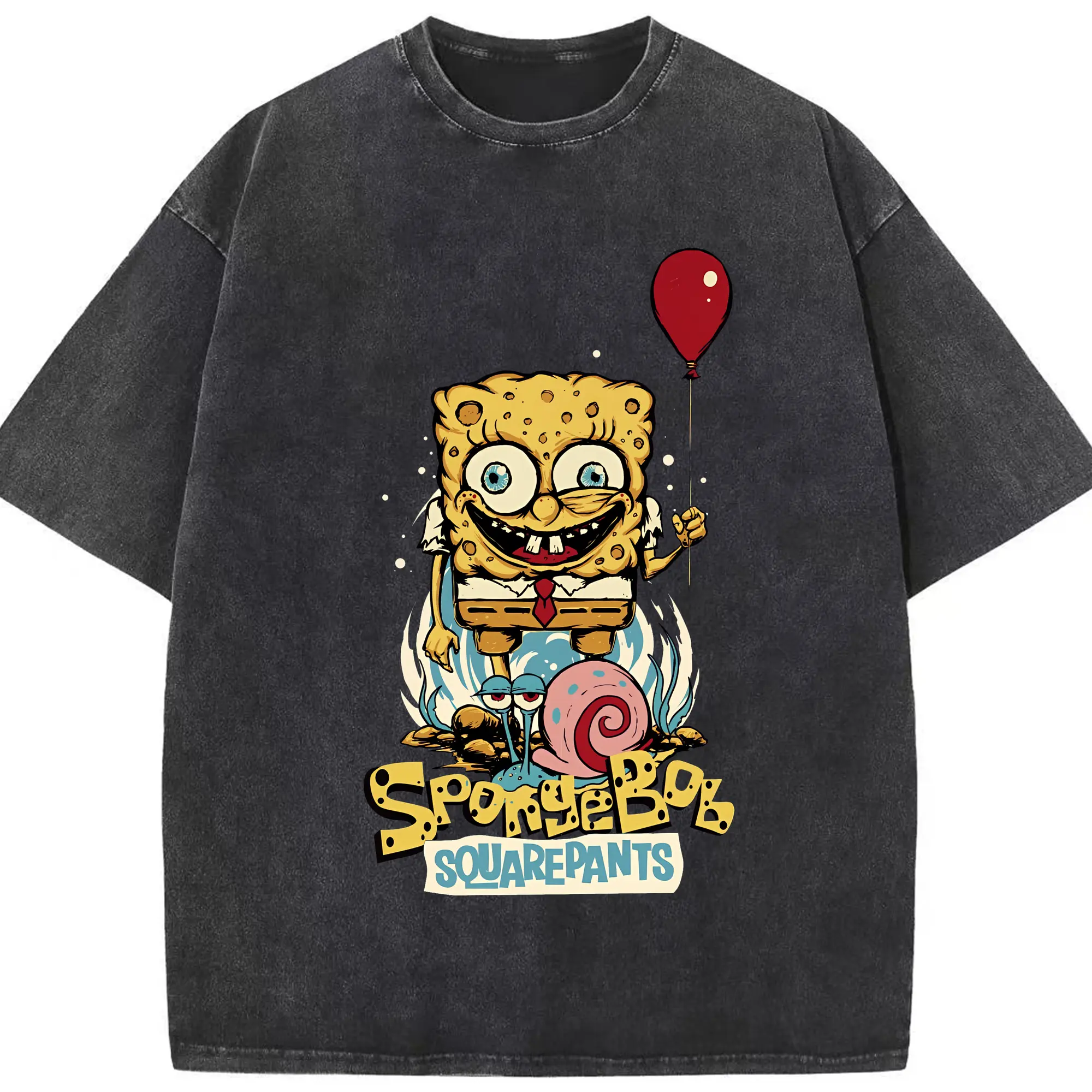 スポンジボブ グッズ スポンジボブ - 綿100％ ヴィンテージ風 半袖Tシャツ ・ フロントプリント ・ 柔らか肌触り ・ 通気性 快適 ・ スポーツ カジュアル 外出用