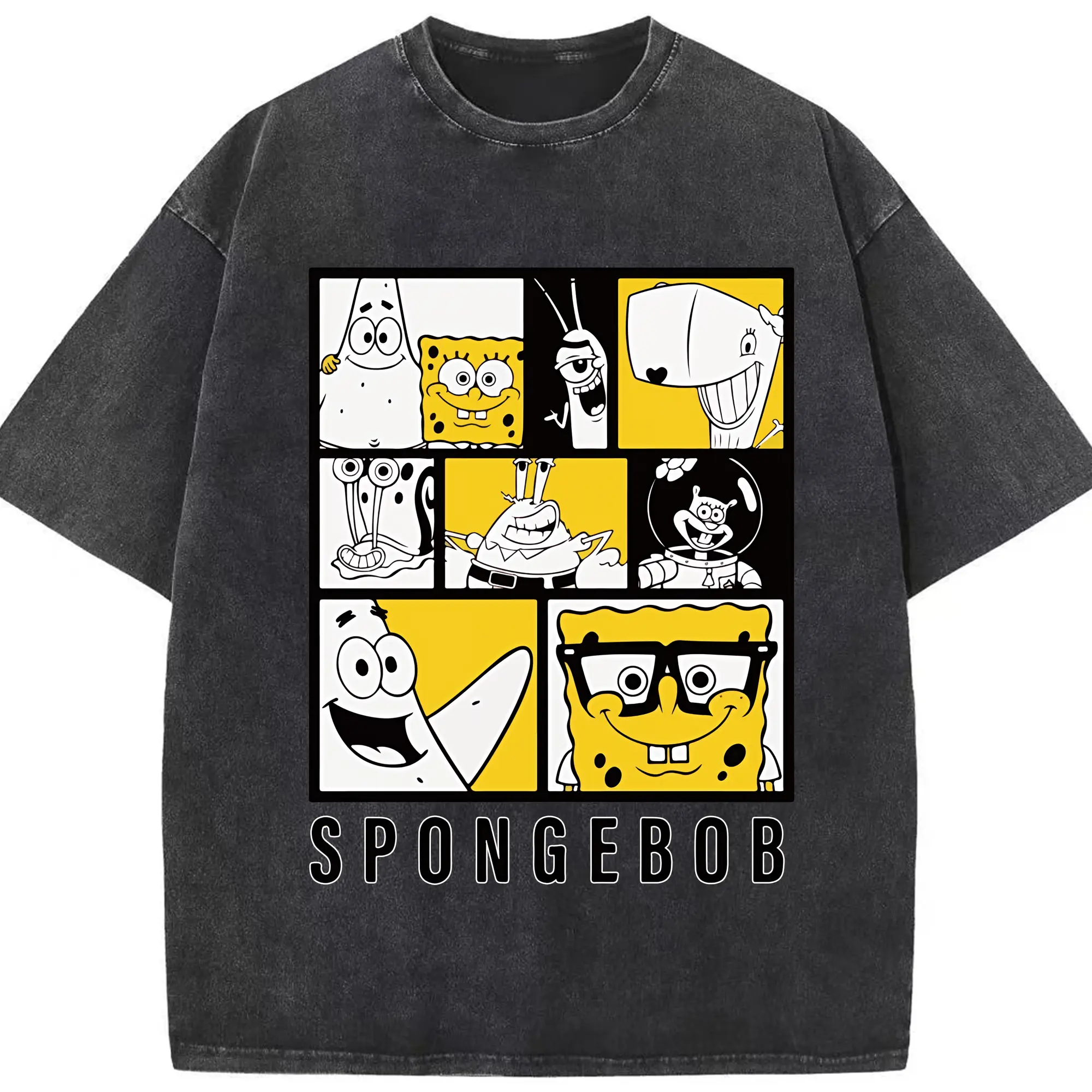 スポンジボブ グッズ スポンジボブ - 綿100％ ヴィンテージ風 半袖Tシャツ ・ フロントプリント ・ 柔らか肌触り ・ 通気性 快適 ・ スポーツ カジュアル 外出用