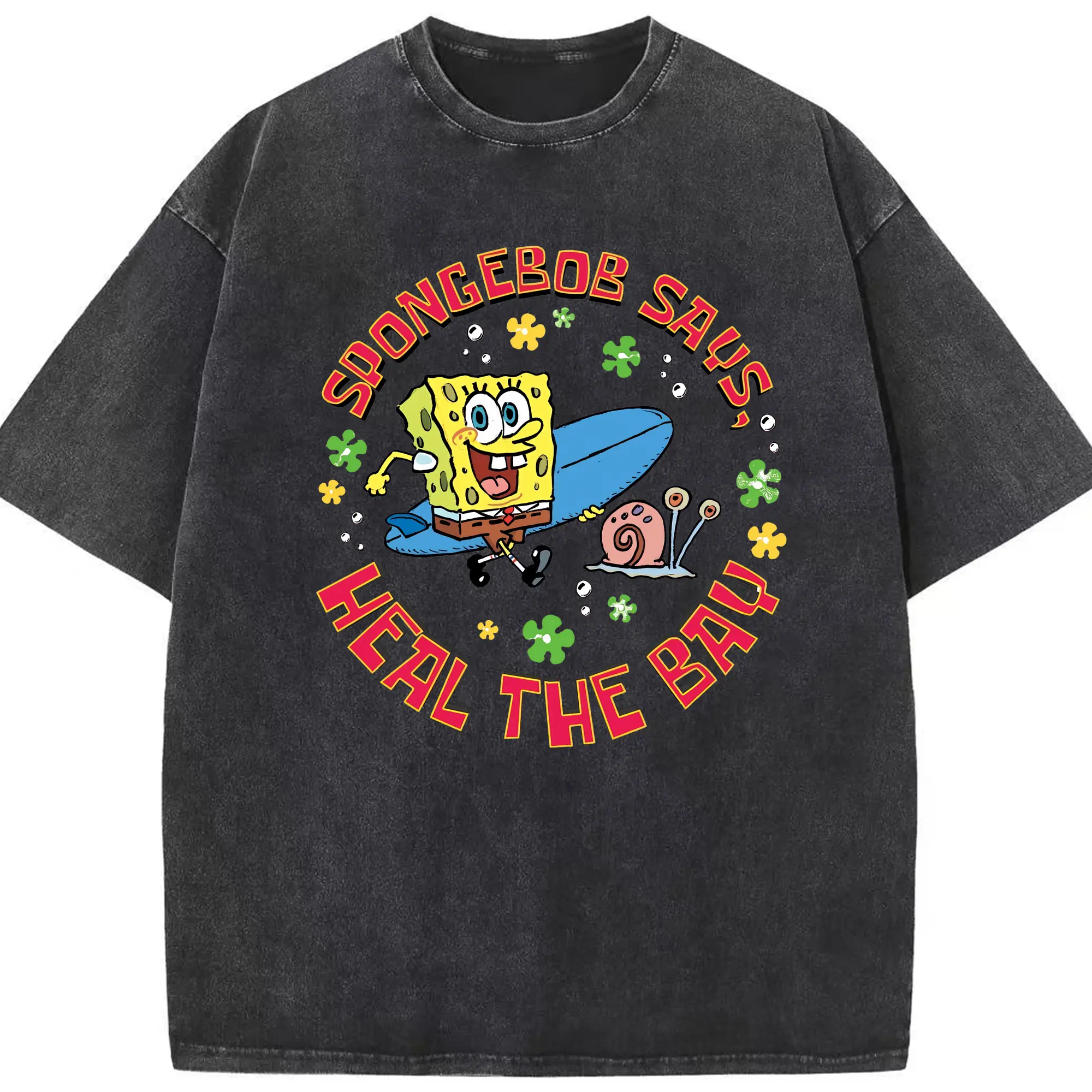 スポンジボブ グッズ スポンジボブ - 綿100％ ヴィンテージ風 半袖Tシャツ ・ フロントプリント ・ 柔らか肌触り ・ 通気性 快適 ・ スポーツ カジュアル 外出用