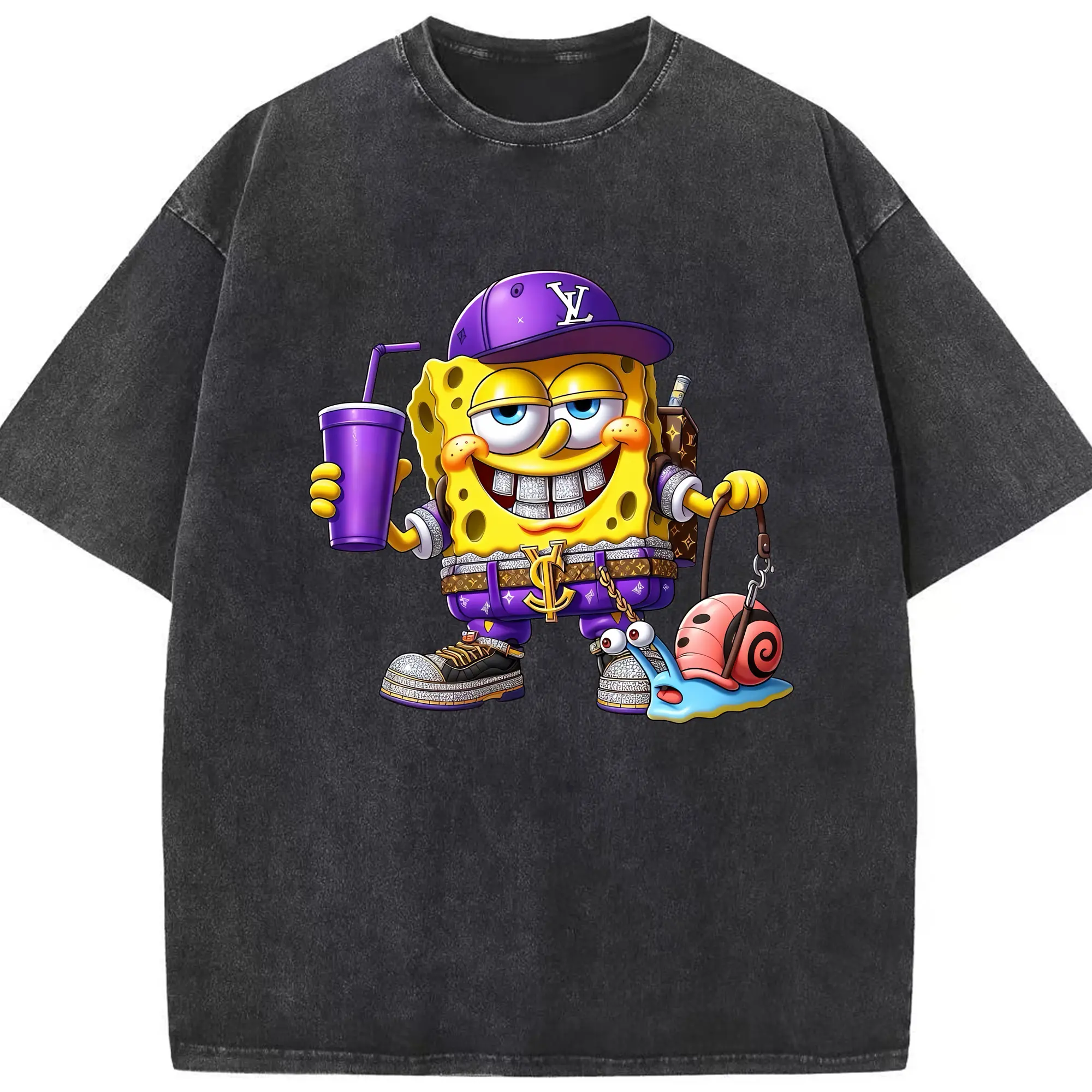 スポンジボブ グッズ スポンジボブ - 綿100％ ヴィンテージ風 半袖Tシャツ ・ フロントプリント ・ 柔らか肌触り ・ 通気性 快適 ・ スポーツ カジュアル 外出用