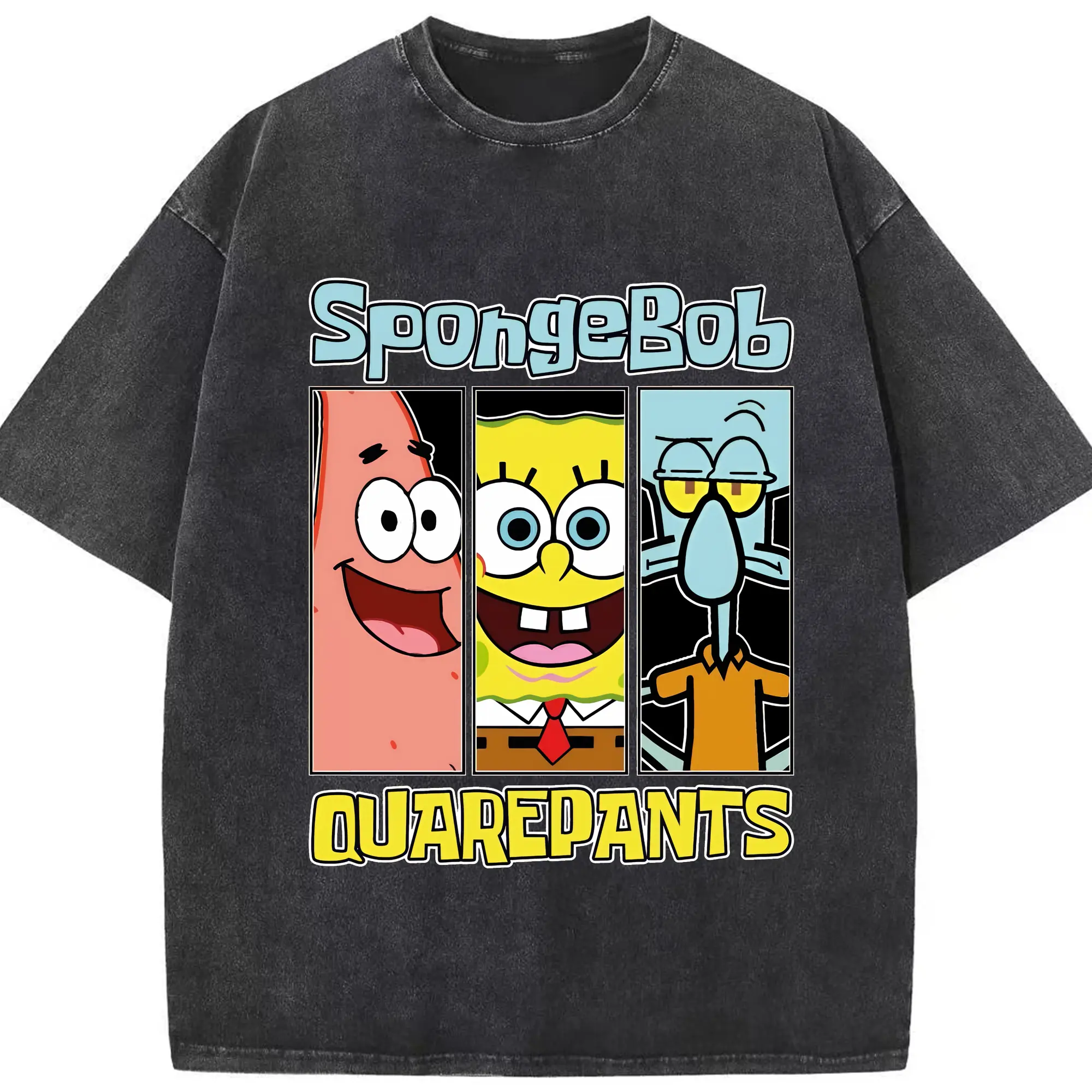 スポンジボブ グッズ スポンジボブ - 綿100％ ヴィンテージ風 半袖Tシャツ ・ フロントプリント ・ 柔らか肌触り ・ 通気性 快適 ・ スポーツ カジュアル 外出用