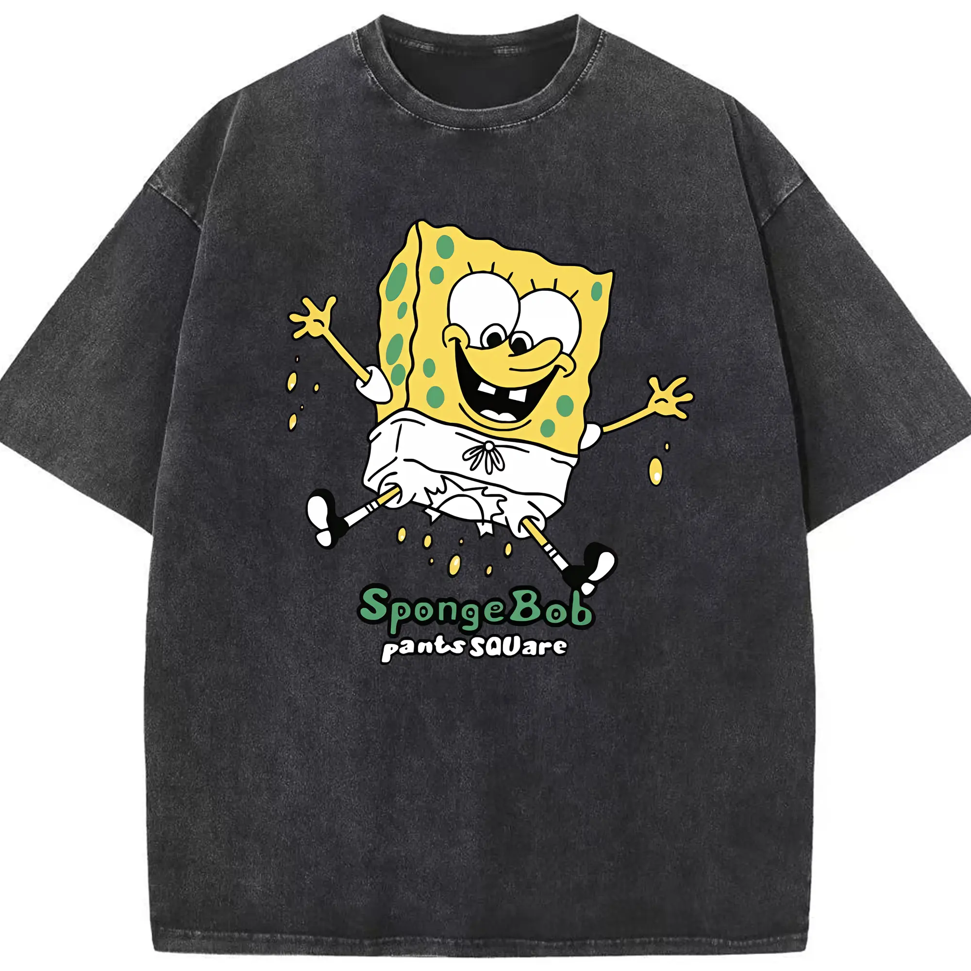 スポンジボブ グッズ スポンジボブ - 綿100％ ヴィンテージ風 半袖Tシャツ ・ フロントプリント ・ 柔らか肌触り ・ 通気性 快適 ・ スポーツ カジュアル 外出用