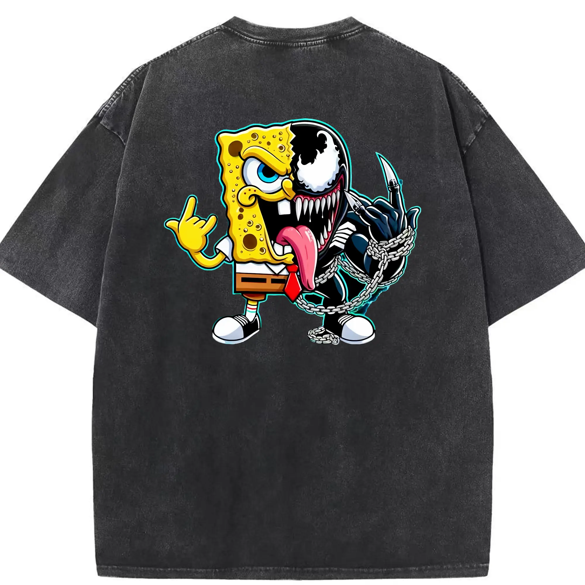 スポンジボブ グッズ スポンジボブ - 綿100％ ヴィンテージ風 半袖Tシャツ ・ 背面プリント ・ 柔らか肌触り ・ 通気性 快適 ・ スポーツ カジュアル 外出用