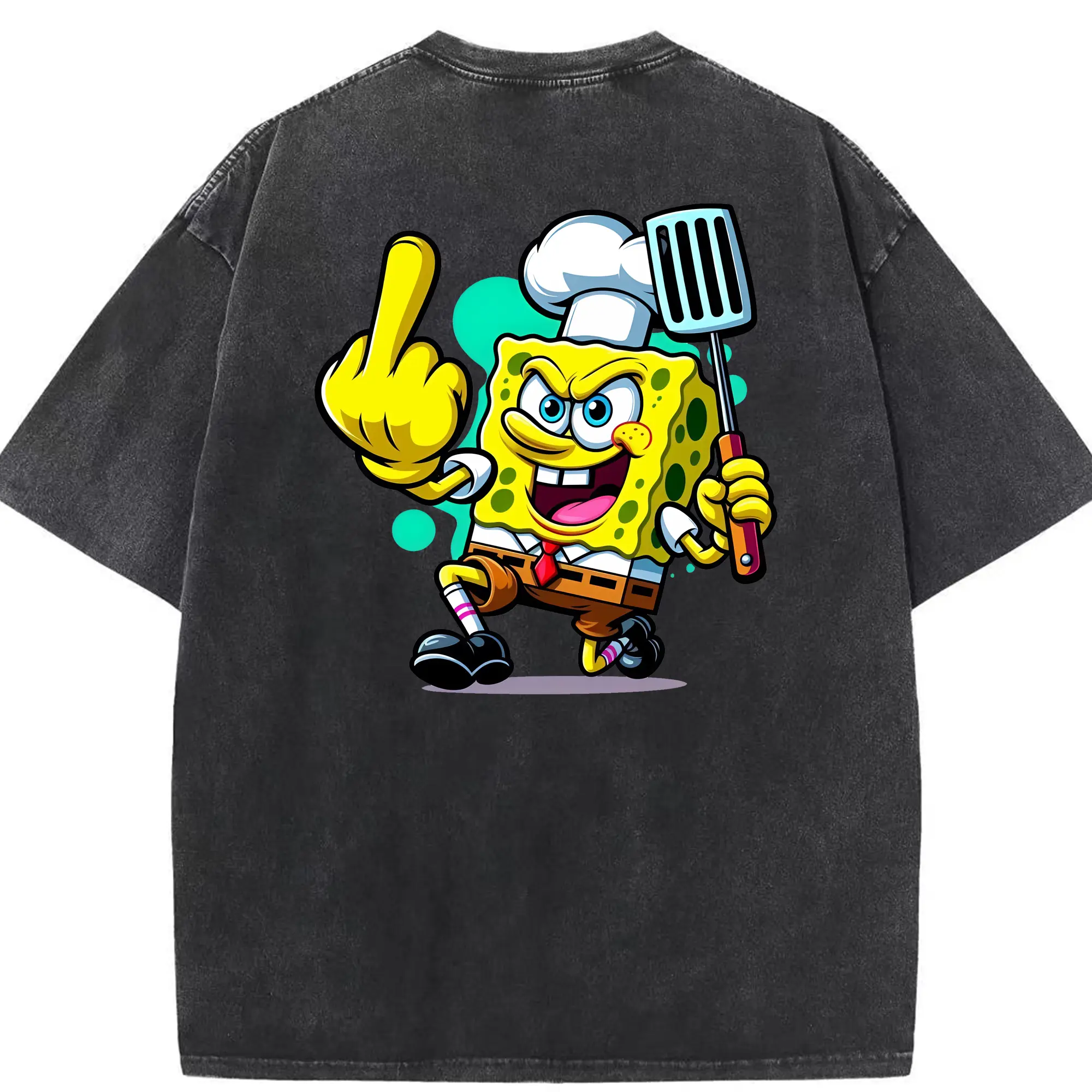 スポンジボブ グッズ スポンジボブ - 綿100％ ヴィンテージ風 半袖Tシャツ ・ 背面プリント ・ 柔らか肌触り ・ 通気性 快適 ・ スポーツ カジュアル 外出用