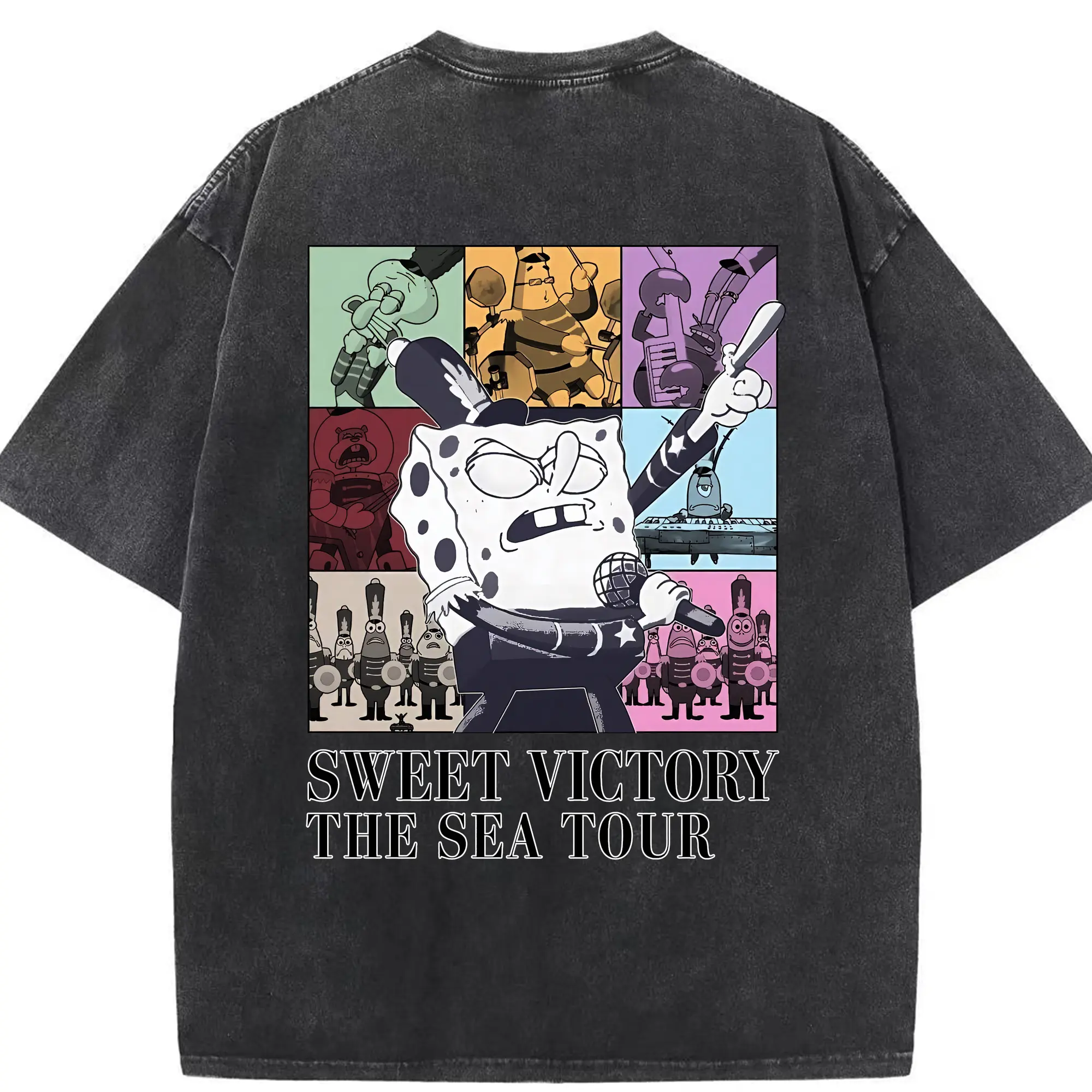 スポンジボブ グッズ スポンジボブ - 綿100％ ヴィンテージ風 半袖Tシャツ ・ 背面プリント ・ 柔らか肌触り ・ 通気性 快適 ・ スポーツ カジュアル 外出用