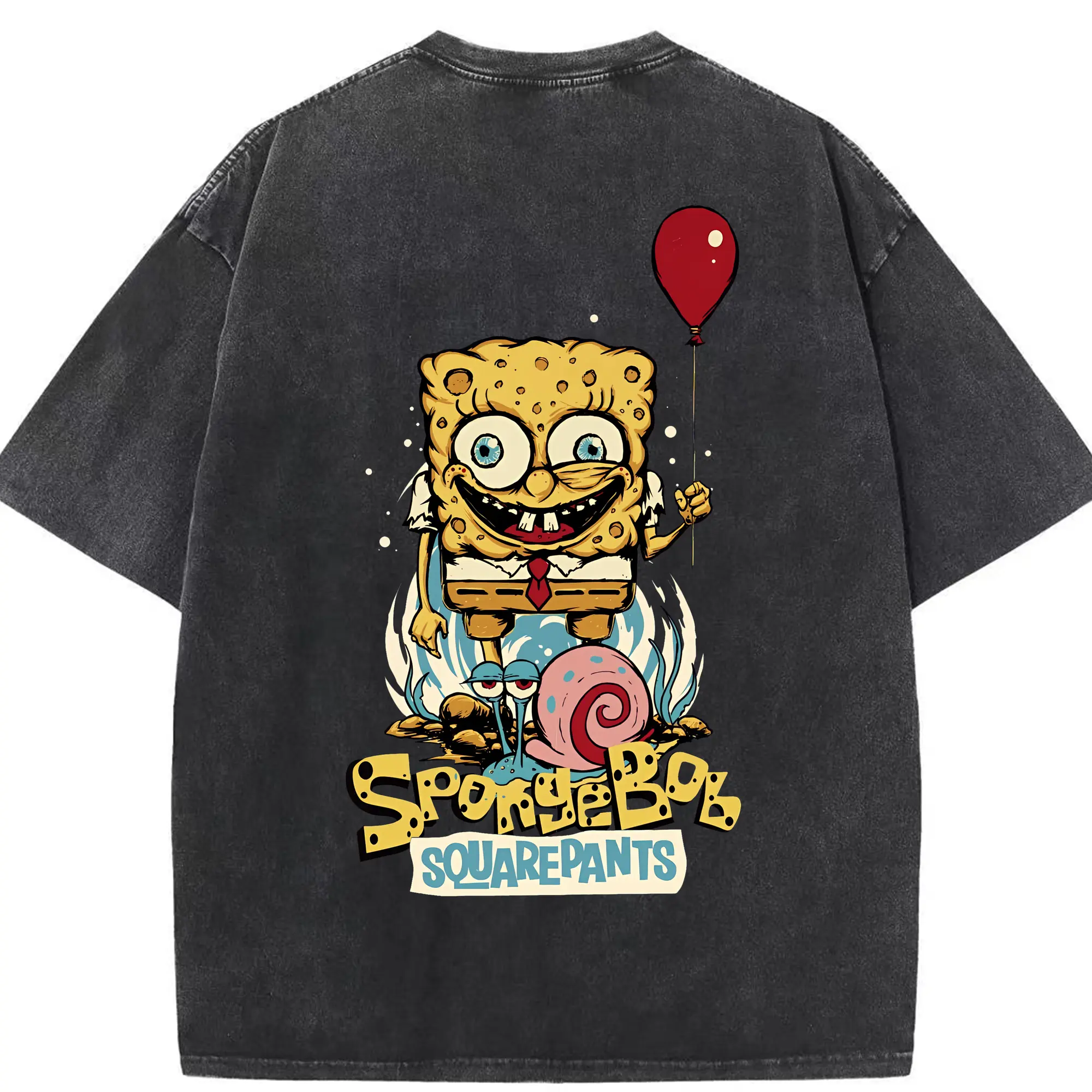 スポンジボブ グッズ スポンジボブ - 綿100％ ヴィンテージ風 半袖Tシャツ ・ 背面プリント ・ 柔らか肌触り ・ 通気性 快適 ・ スポーツ カジュアル 外出用