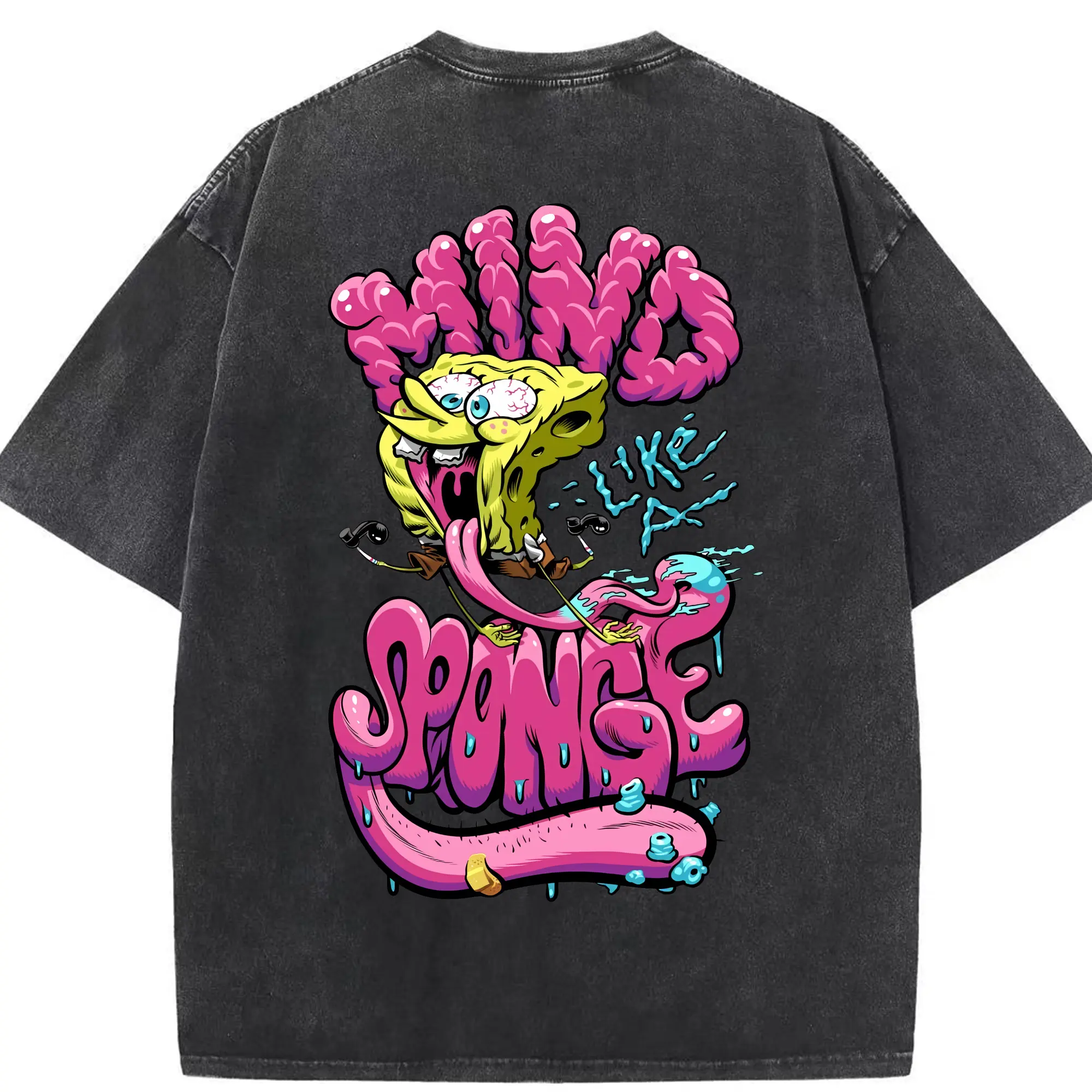 スポンジボブ グッズ スポンジボブ - 綿100％ ヴィンテージ風 半袖Tシャツ ・ 背面プリント ・ 柔らか肌触り ・ 通気性 快適 ・ スポーツ カジュアル 外出用