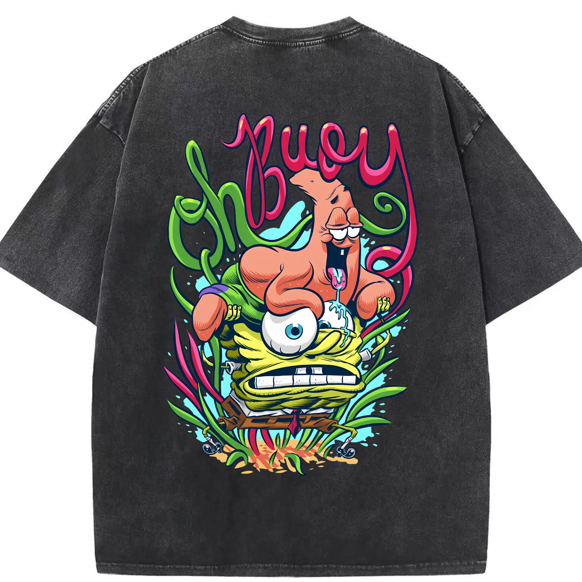 スポンジボブ グッズ スポンジボブ - 綿100％ ヴィンテージ風 半袖Tシャツ ・ 背面プリント ・ 柔らか肌触り ・ 通気性 快適 ・ スポーツ カジュアル 外出用