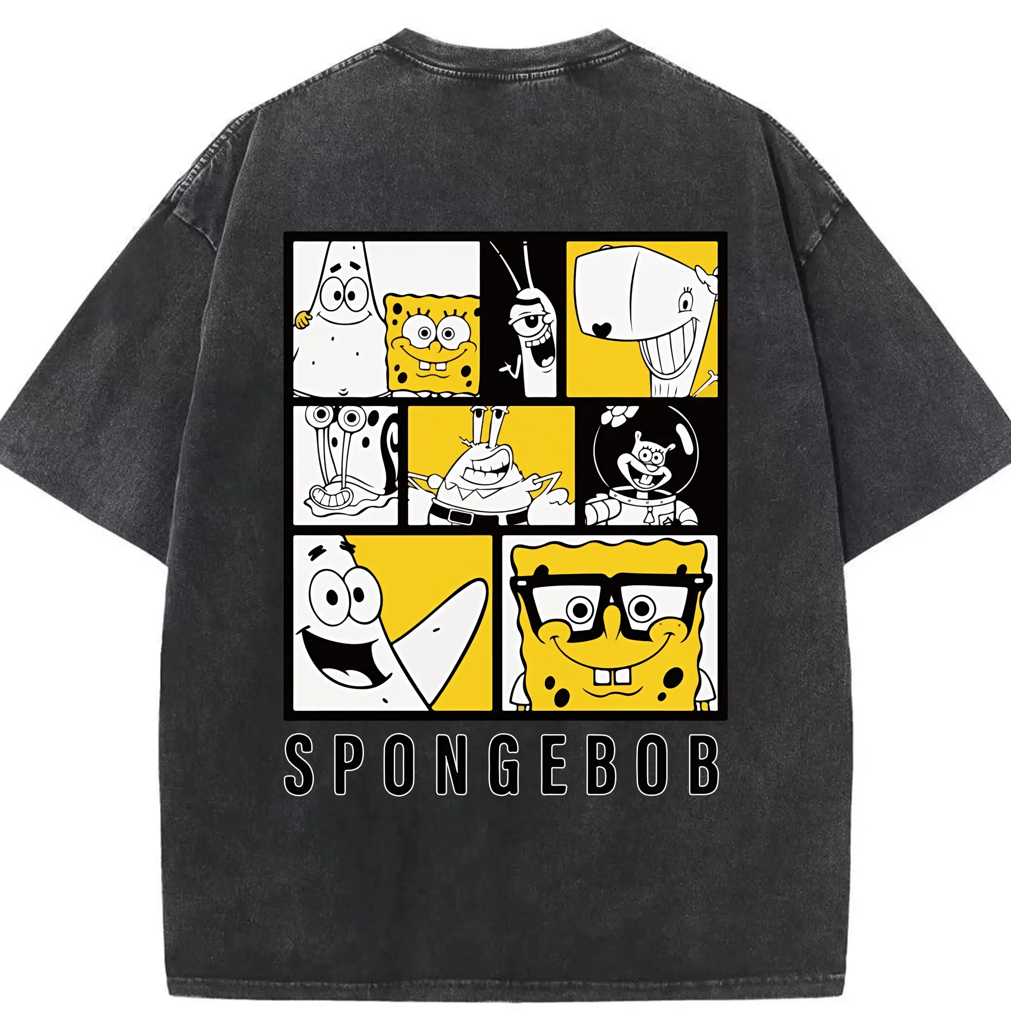 スポンジボブ グッズ スポンジボブ - 綿100％ ヴィンテージ風 半袖Tシャツ ・ 背面プリント ・ 柔らか肌触り ・ 通気性 快適 ・ スポーツ カジュアル 外出用