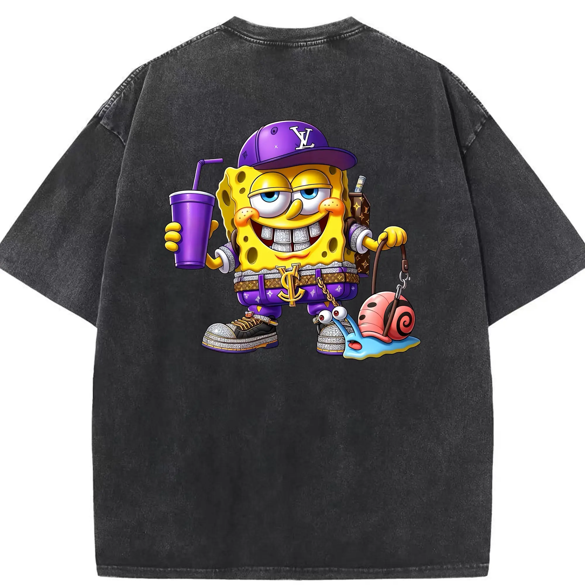 スポンジボブ グッズ スポンジボブ - 綿100％ ヴィンテージ風 半袖Tシャツ ・ 背面プリント ・ 柔らか肌触り ・ 通気性 快適 ・ スポーツ カジュアル 外出用