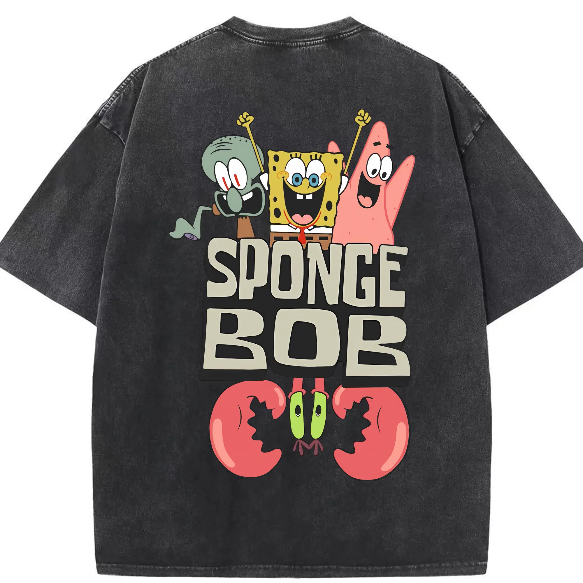 スポンジボブ グッズ スポンジボブ - 綿100％ ヴィンテージ風 半袖Tシャツ ・ 背面プリント ・ 柔らか肌触り ・ 通気性 快適 ・ スポーツ カジュアル 外出用