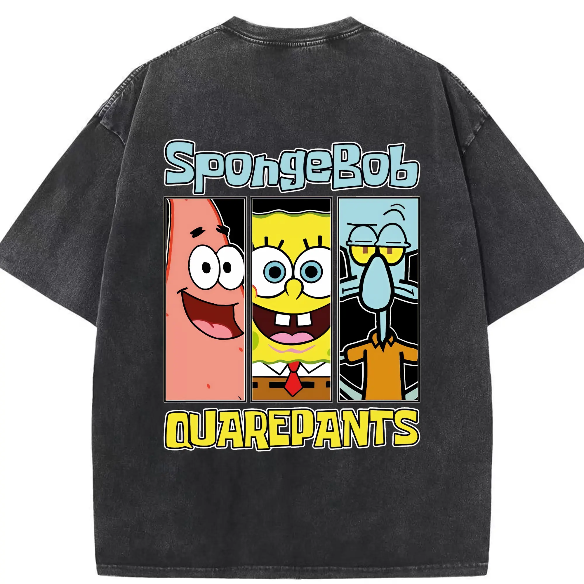 スポンジボブ グッズ スポンジボブ - 綿100％ ヴィンテージ風 半袖Tシャツ ・ 背面プリント ・ 柔らか肌触り ・ 通気性 快適 ・ スポーツ カジュアル 外出用