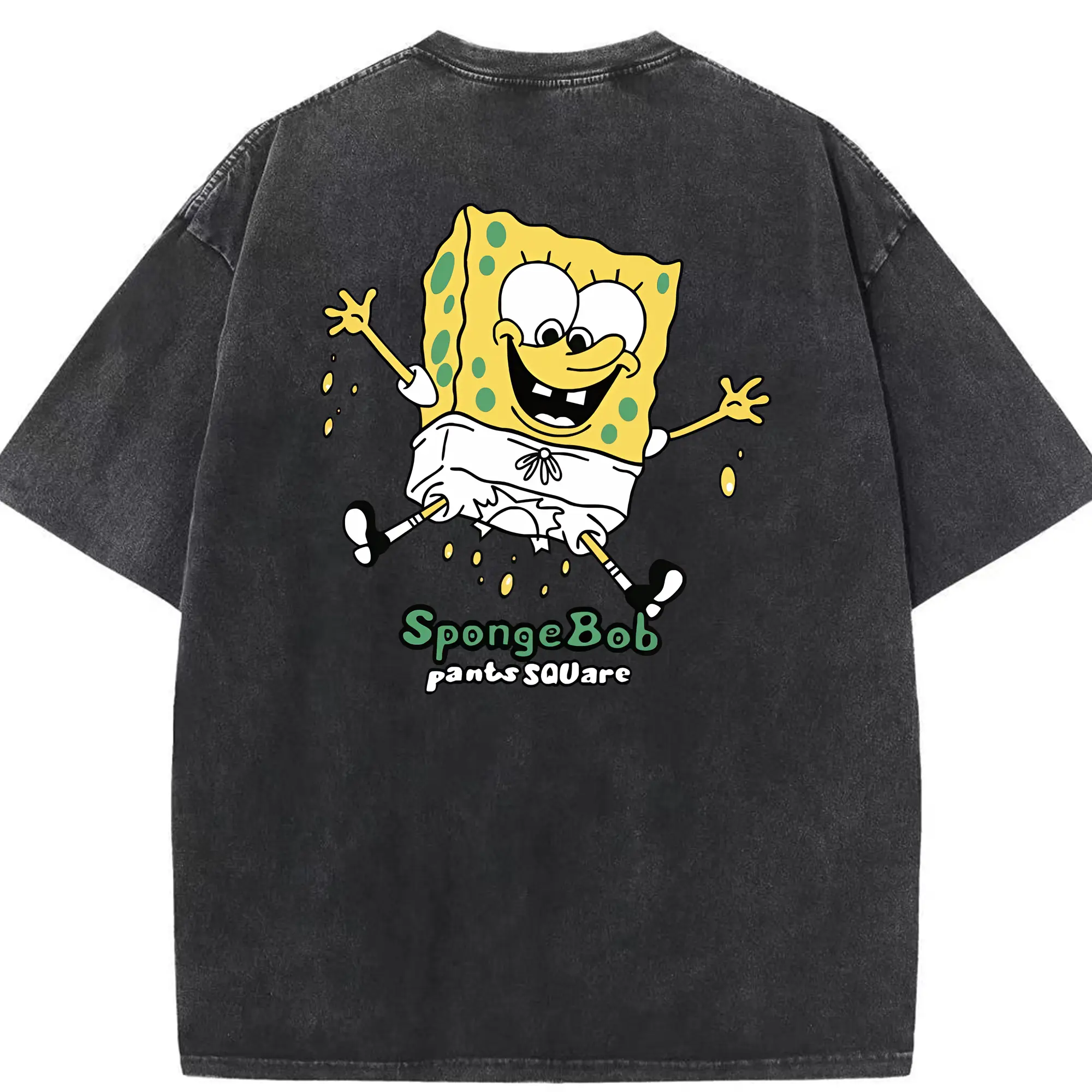 スポンジボブ グッズ スポンジボブ - 綿100％ ヴィンテージ風 半袖Tシャツ ・ 背面プリント ・ 柔らか肌触り ・ 通気性 快適 ・ スポーツ カジュアル 外出用