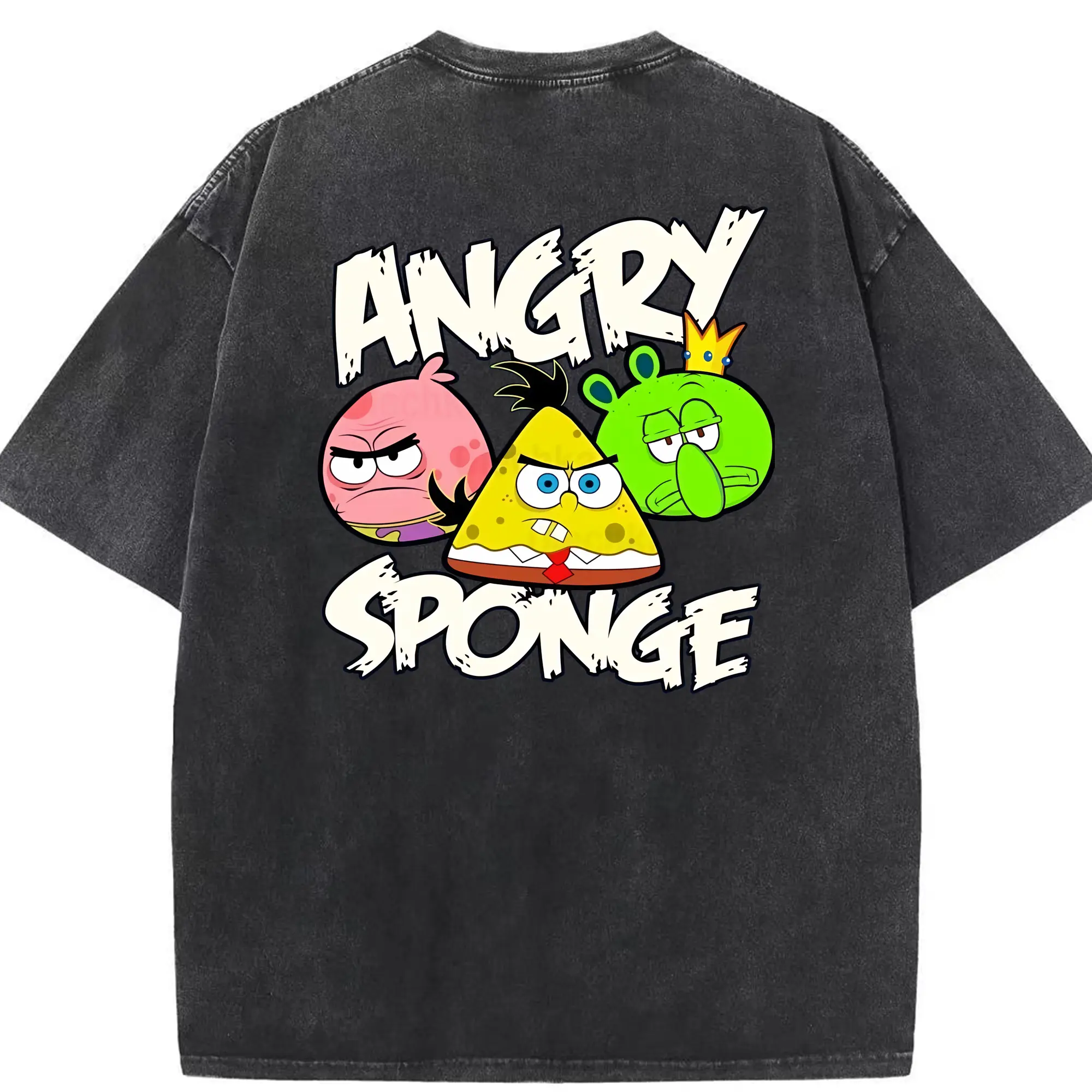 スポンジボブ グッズ スポンジボブ - 綿100％ ヴィンテージ風 半袖Tシャツ ・ 背面プリント ・ 柔らか肌触り ・ 通気性 快適 ・ スポーツ カジュアル 外出用