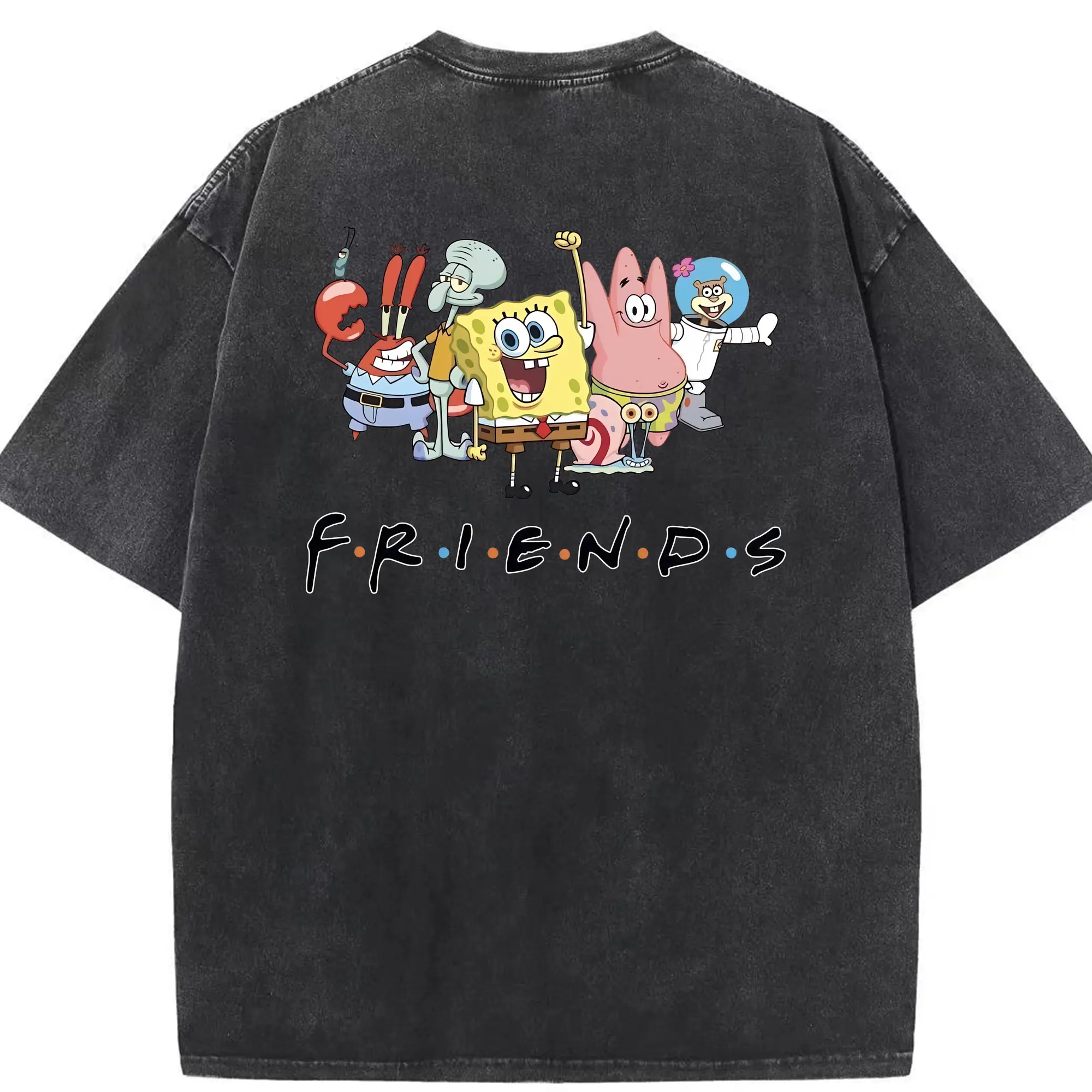 スポンジボブ グッズ スポンジボブ - 綿100％ ヴィンテージ風 半袖Tシャツ ・ 背面プリント ・ 柔らか肌触り ・ 通気性 快適 ・ スポーツ カジュアル 外出用