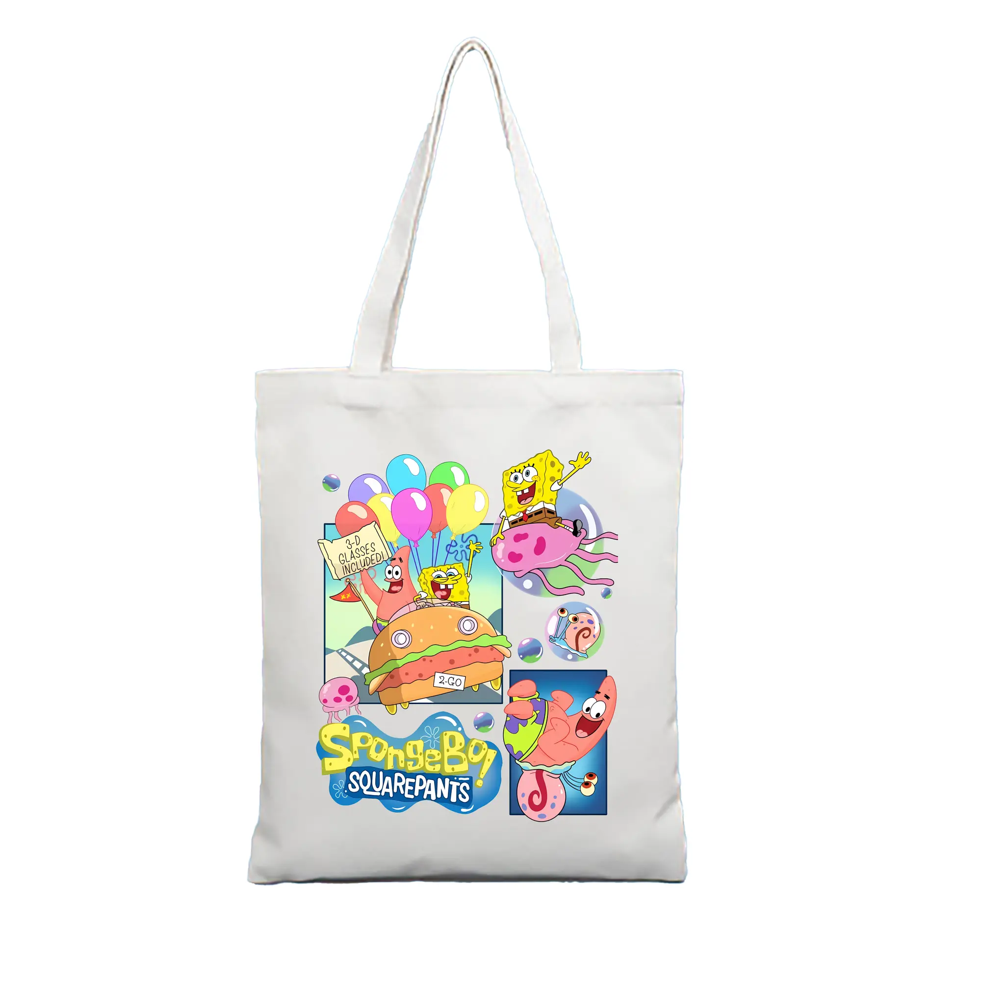 スポンジボブ グッズ スポンジボブ - 縦型キャンバス手提げバッグ（トートバッグ） ・ キャンバス素材 ・ ショッピング用 ・ 軽量 丈夫 お手入れ簡単