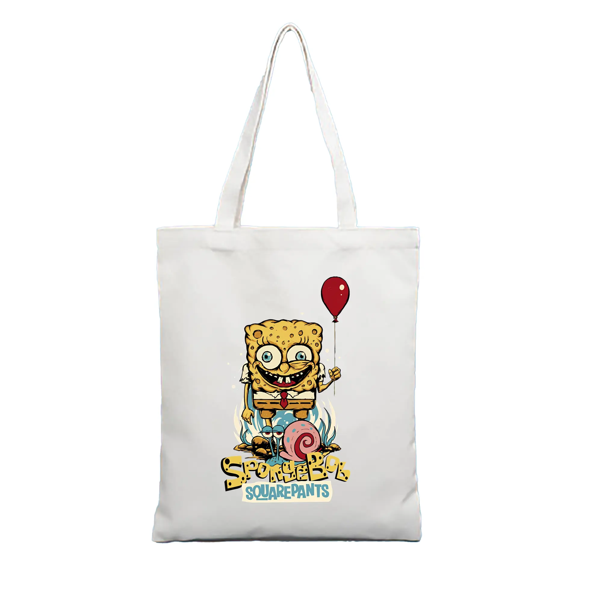 スポンジボブ グッズ スポンジボブ - 縦型キャンバス手提げバッグ（トートバッグ） ・ キャンバス素材 ・ ショッピング用 ・ 軽量 丈夫 お手入れ簡単