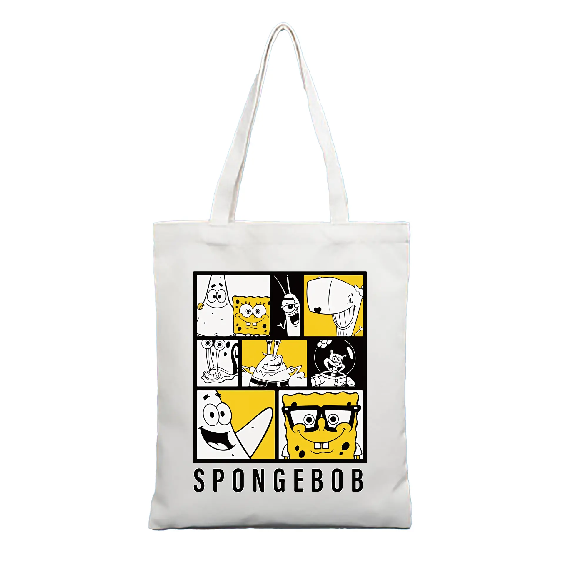 スポンジボブ グッズ スポンジボブ - 縦型キャンバス手提げバッグ（トートバッグ） ・ キャンバス素材 ・ ショッピング用 ・ 軽量 丈夫 お手入れ簡単