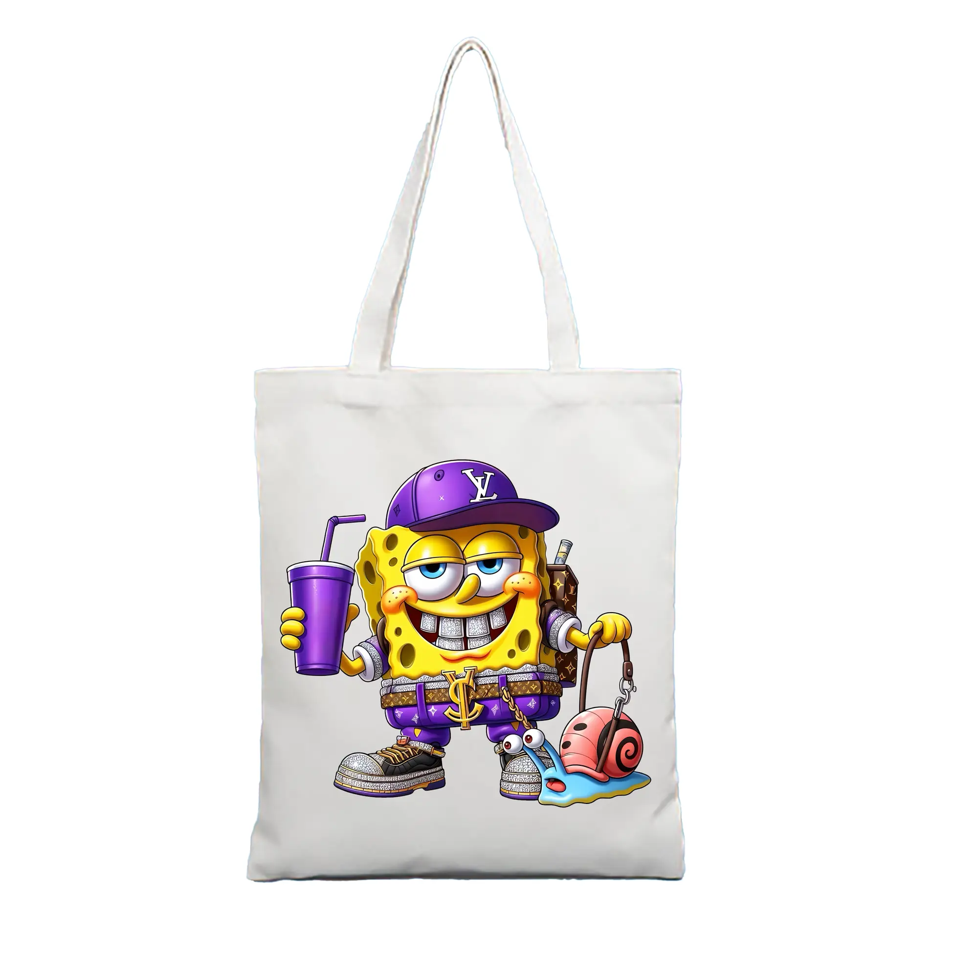 スポンジボブ グッズ スポンジボブ - 縦型キャンバス手提げバッグ（トートバッグ） ・ キャンバス素材 ・ ショッピング用 ・ 軽量 丈夫 お手入れ簡単