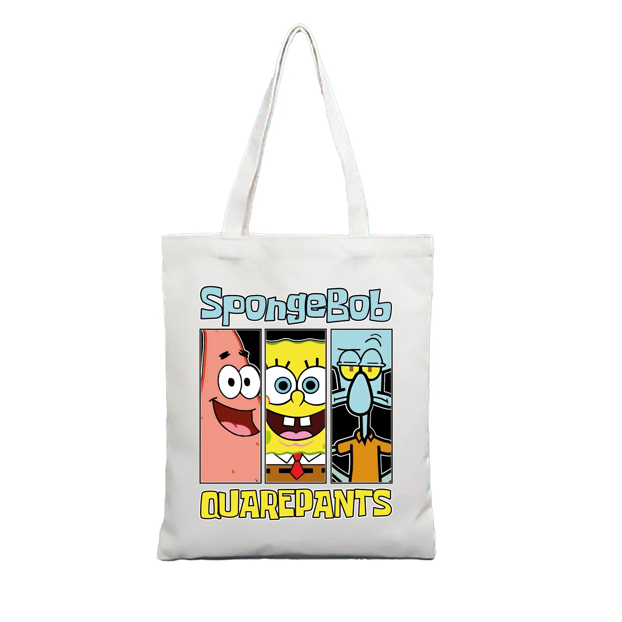 スポンジボブ グッズ スポンジボブ - 縦型キャンバス手提げバッグ（トートバッグ） ・ キャンバス素材 ・ ショッピング用 ・ 軽量 丈夫 お手入れ簡単