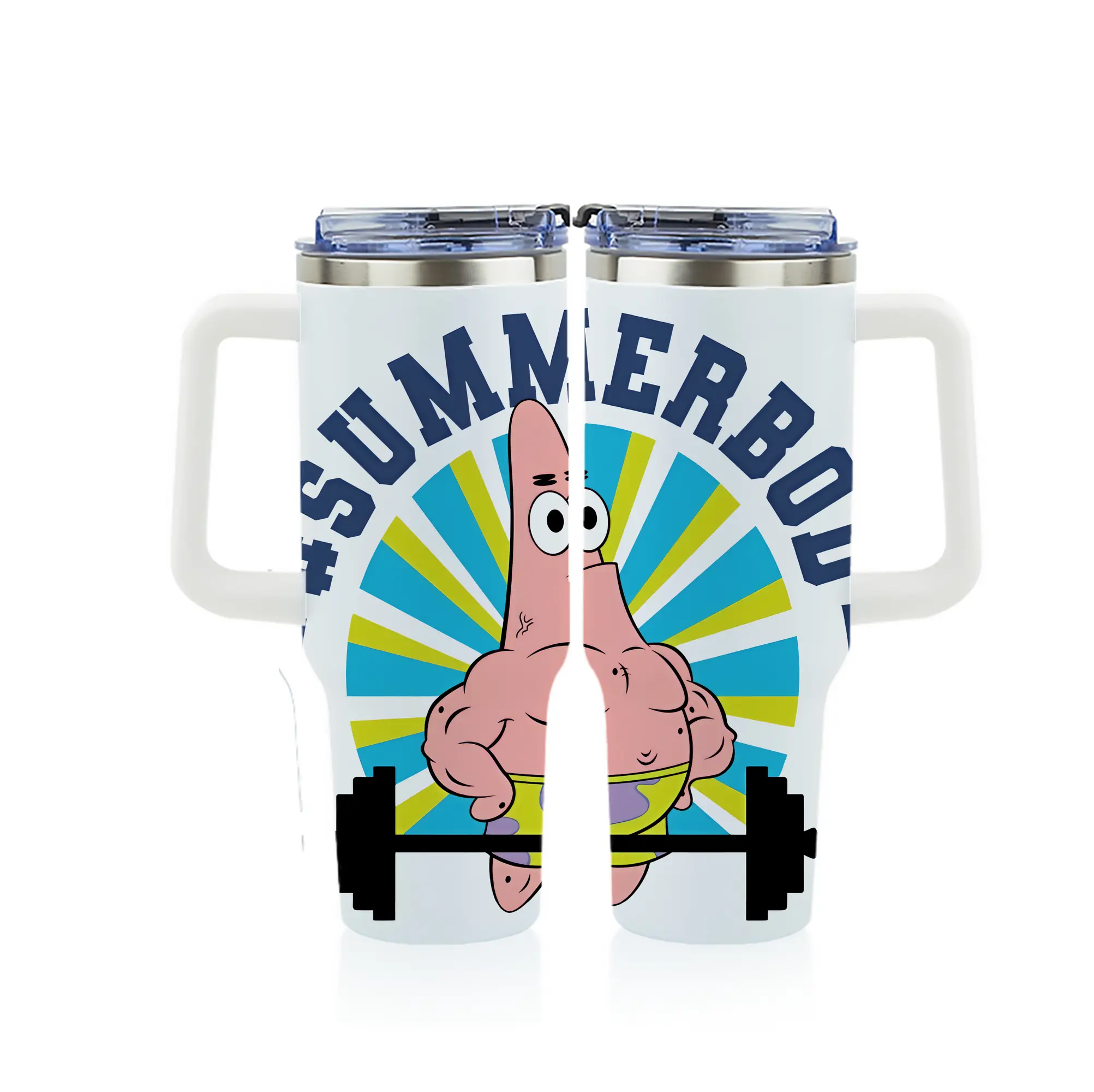 スポンジボブ グッズ パトリック・スター - 1200mL フルプリント車用タンブラー ・ 304ステンレス 内側 ・ 201ステンレス 外側 ・ 保温 保冷 ・ 通勤 ドライブ アウトドア用