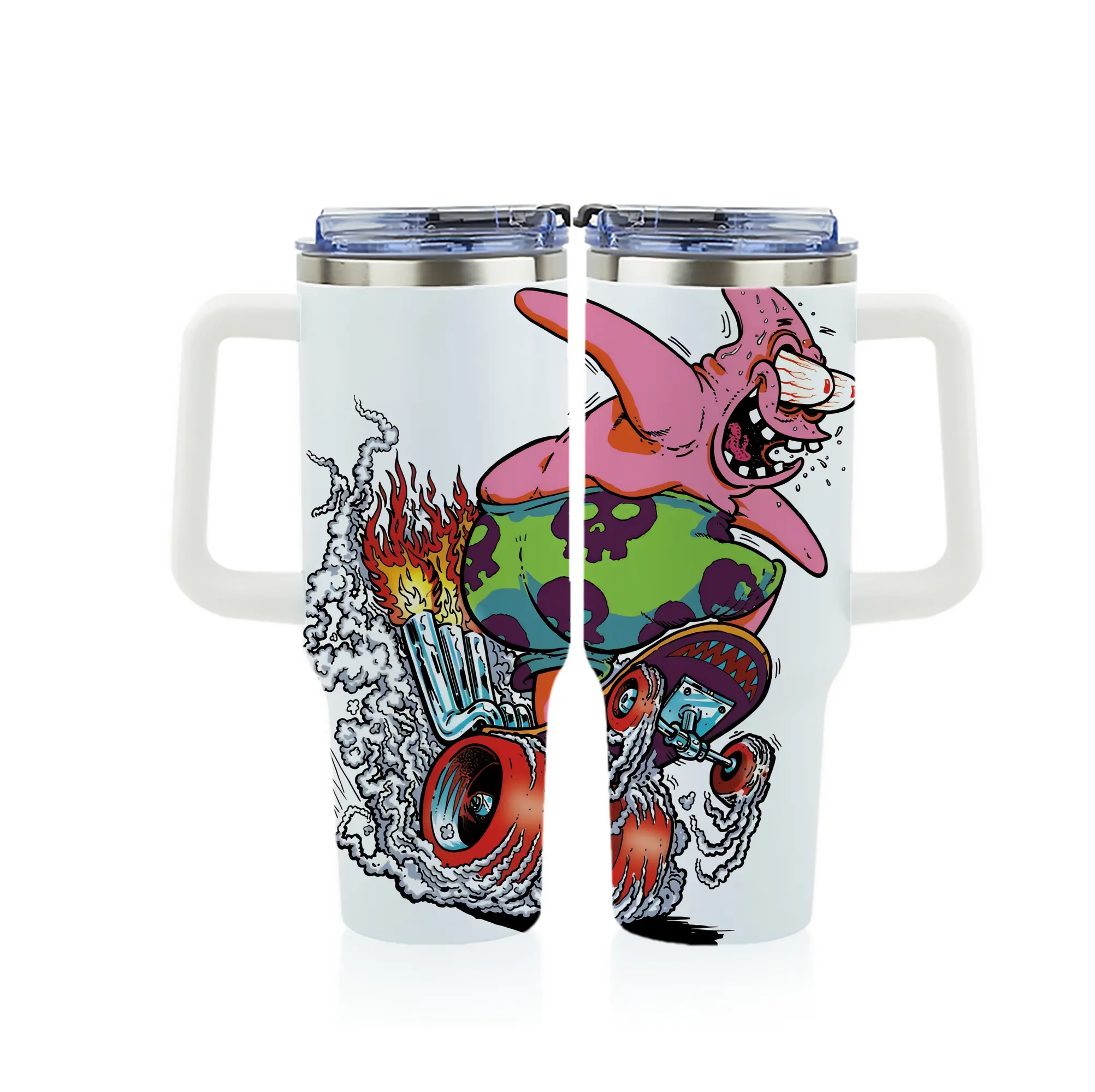 スポンジボブ グッズ パトリック・スター - 1200mL フルプリント車用タンブラー ・ 304ステンレス 内側 ・ 201ステンレス 外側 ・ 保温 保冷 ・ 通勤 ドライブ アウトドア用