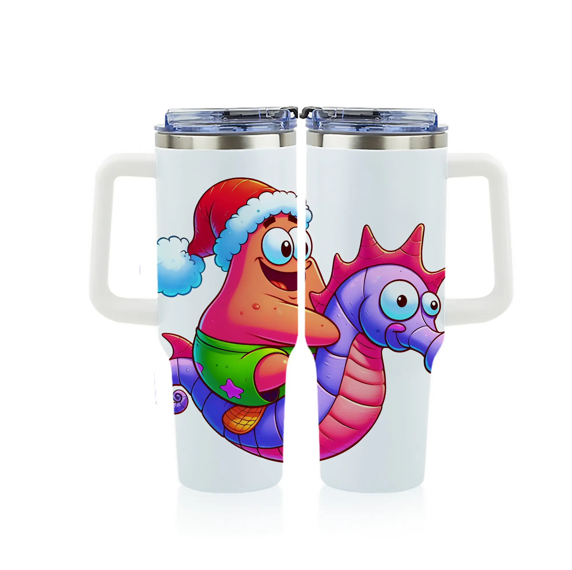 スポンジボブ グッズ パトリック・スター - 1200mL フルプリント車用タンブラー ・ 304ステンレス 内側 ・ 201ステンレス 外側 ・ 保温 保冷 ・ 通勤 ドライブ アウトドア用