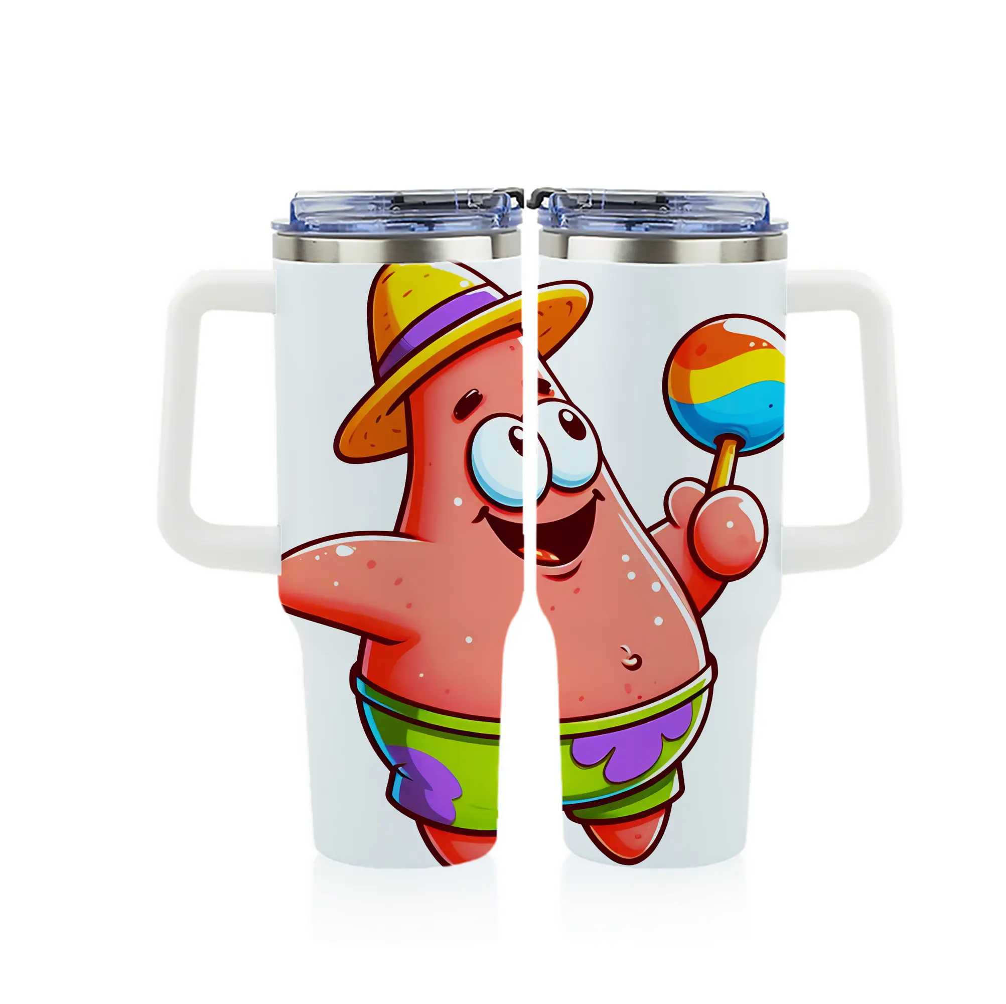 スポンジボブ グッズ パトリック・スター - 1200mL フルプリント車用タンブラー ・ 304ステンレス 内側 ・ 201ステンレス 外側 ・ 保温 保冷 ・ 通勤 ドライブ アウトドア用