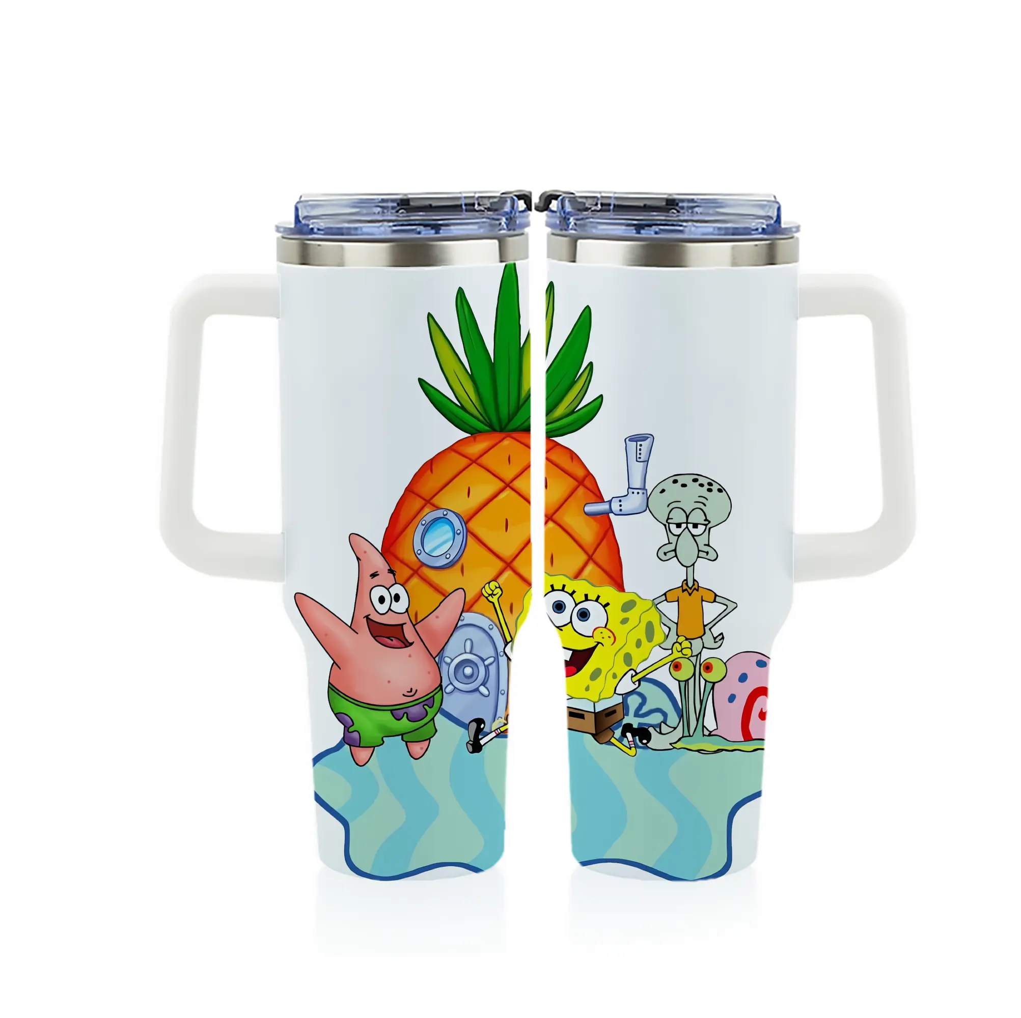 スポンジボブ グッズ パトリック・スター - 1200mL フルプリント車用タンブラー ・ 304ステンレス 内側 ・ 201ステンレス 外側 ・ 保温 保冷 ・ 通勤 ドライブ アウトドア用