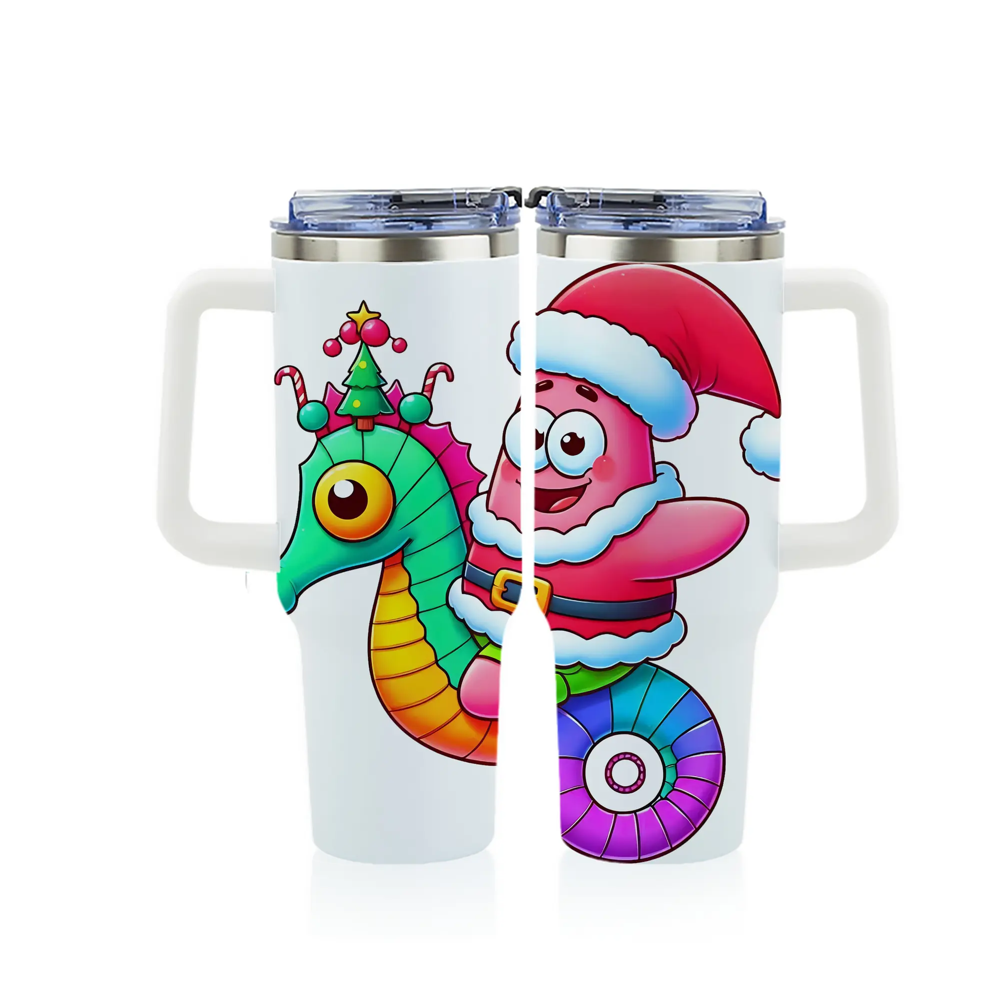 スポンジボブ グッズ パトリック・スター - 1200mL フルプリント車用タンブラー ・ 304ステンレス 内側 ・ 201ステンレス 外側 ・ 保温 保冷 ・ 通勤 ドライブ アウトドア用