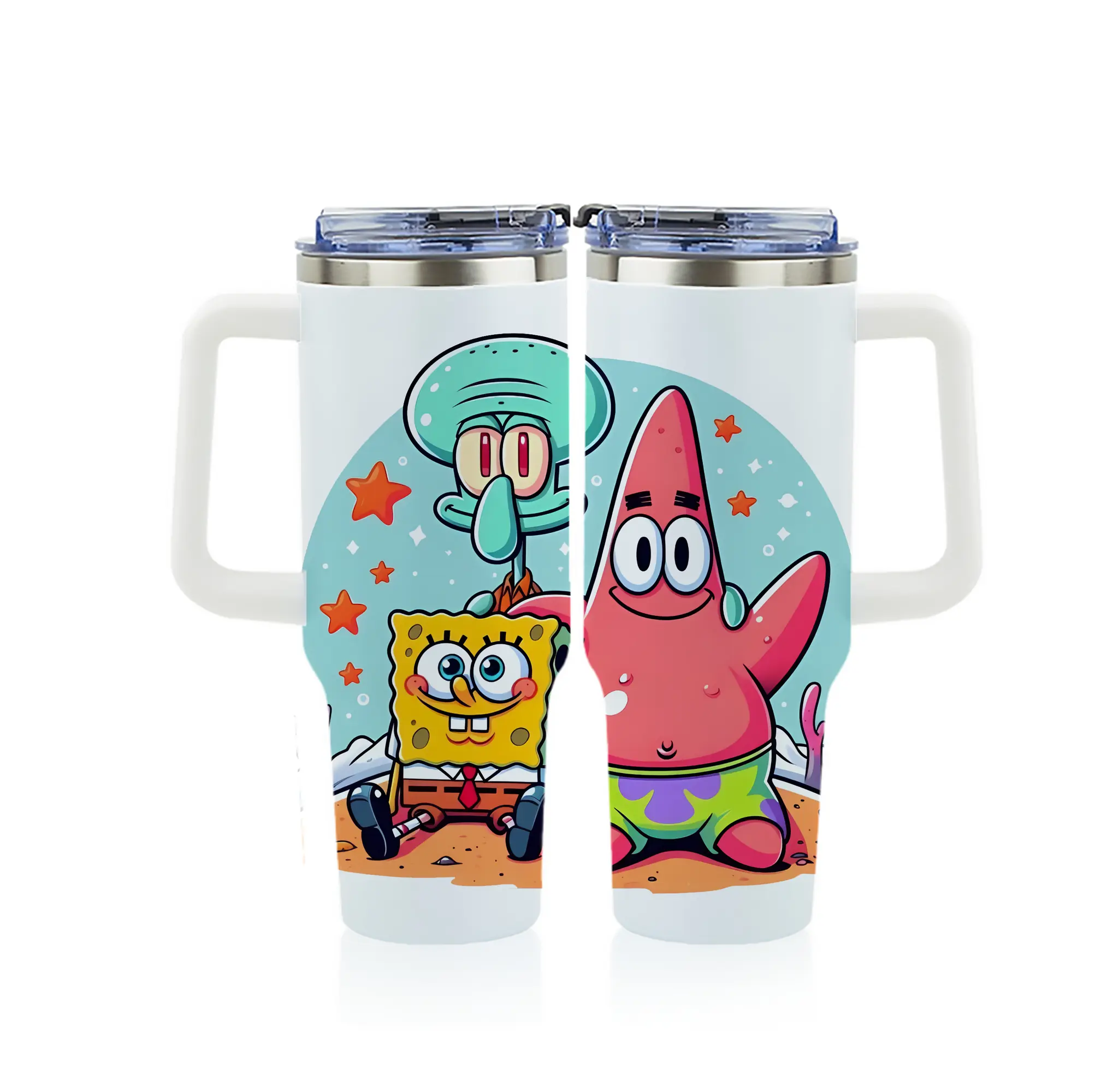 スポンジボブ グッズ パトリック・スター - 1200mL フルプリント車用タンブラー ・ 304ステンレス 内側 ・ 201ステンレス 外側 ・ 保温 保冷 ・ 通勤 ドライブ アウトドア用