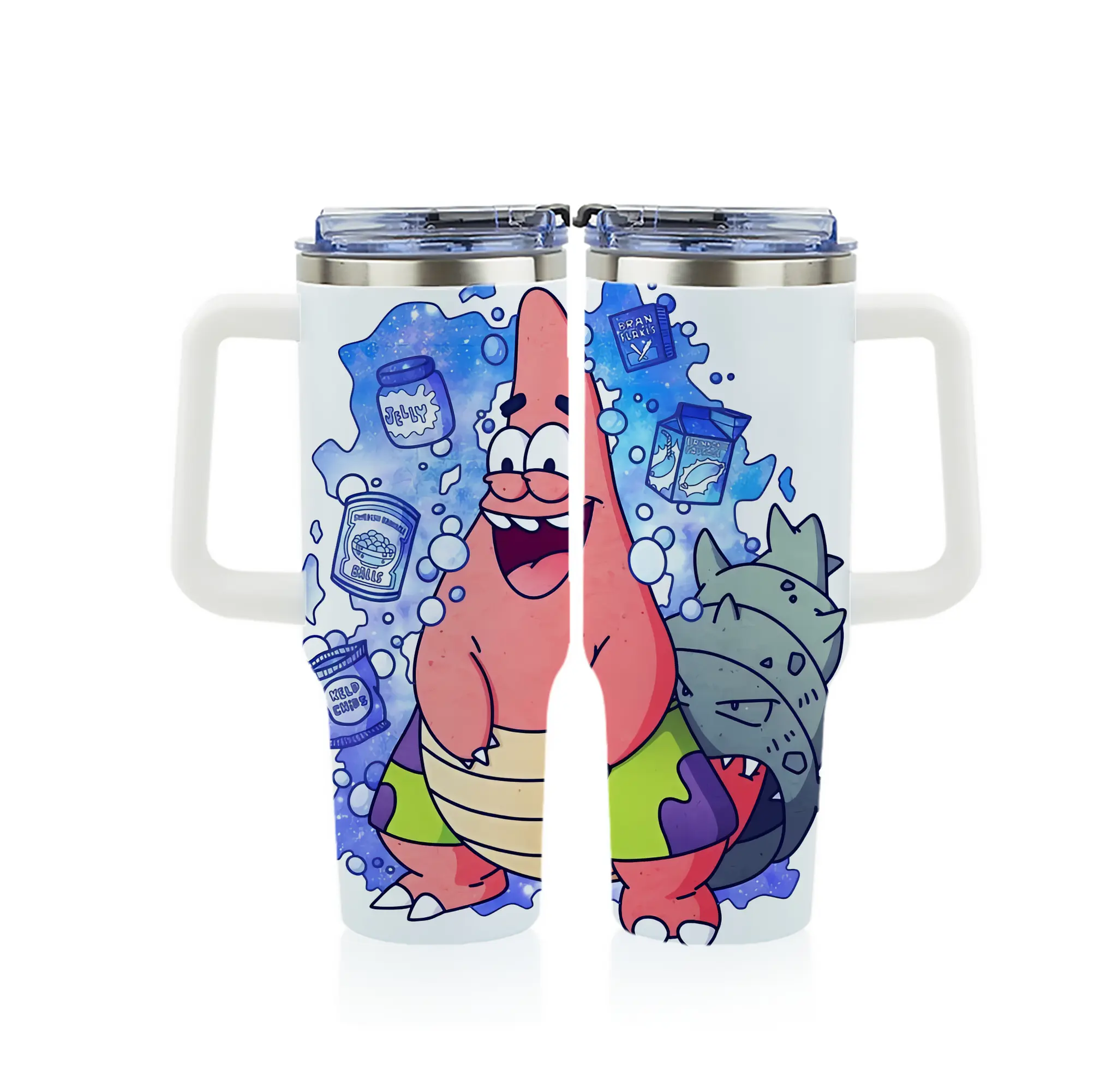 スポンジボブ グッズ パトリック・スター - 1200mL フルプリント車用タンブラー ・ 304ステンレス 内側 ・ 201ステンレス 外側 ・ 保温 保冷 ・ 通勤 ドライブ アウトドア用