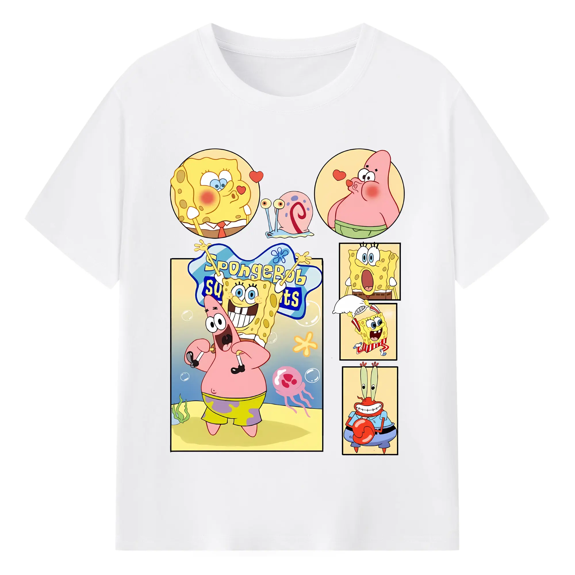 スポンジボブ グッズ パトリック・スター - 綿100％ 半袖Tシャツ ・ フロントプリント ・ 快適 通気性 ・ 日常使い 散歩 スポーツ用