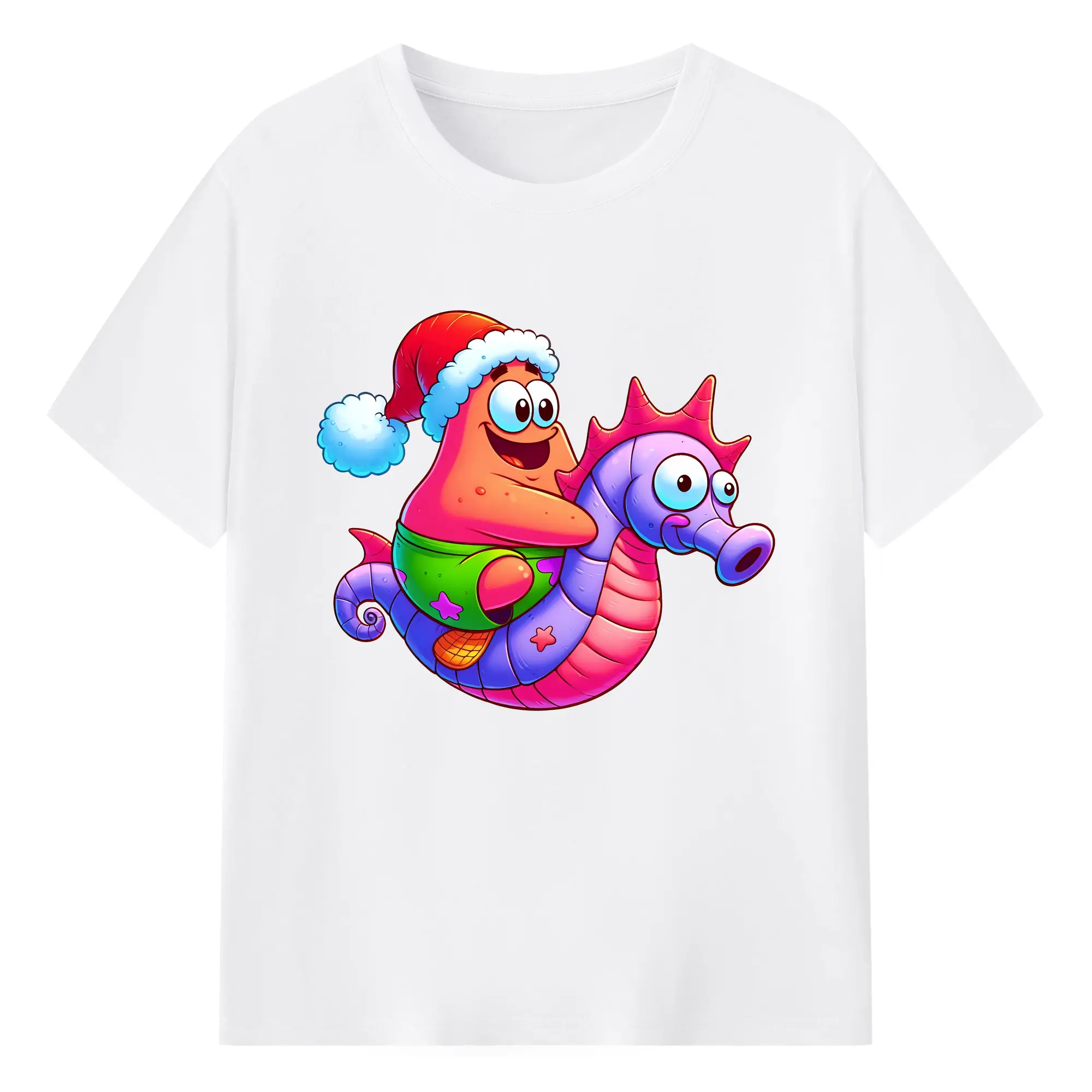 スポンジボブ グッズ パトリック・スター - 綿100％ 半袖Tシャツ ・ フロントプリント ・ 快適 通気性 ・ 日常使い 散歩 スポーツ用