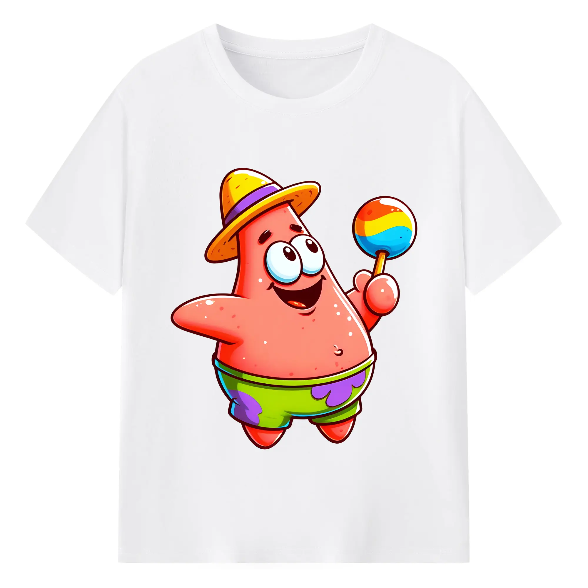 スポンジボブ グッズ パトリック・スター - 綿100％ 半袖Tシャツ ・ フロントプリント ・ 快適 通気性 ・ 日常使い 散歩 スポーツ用