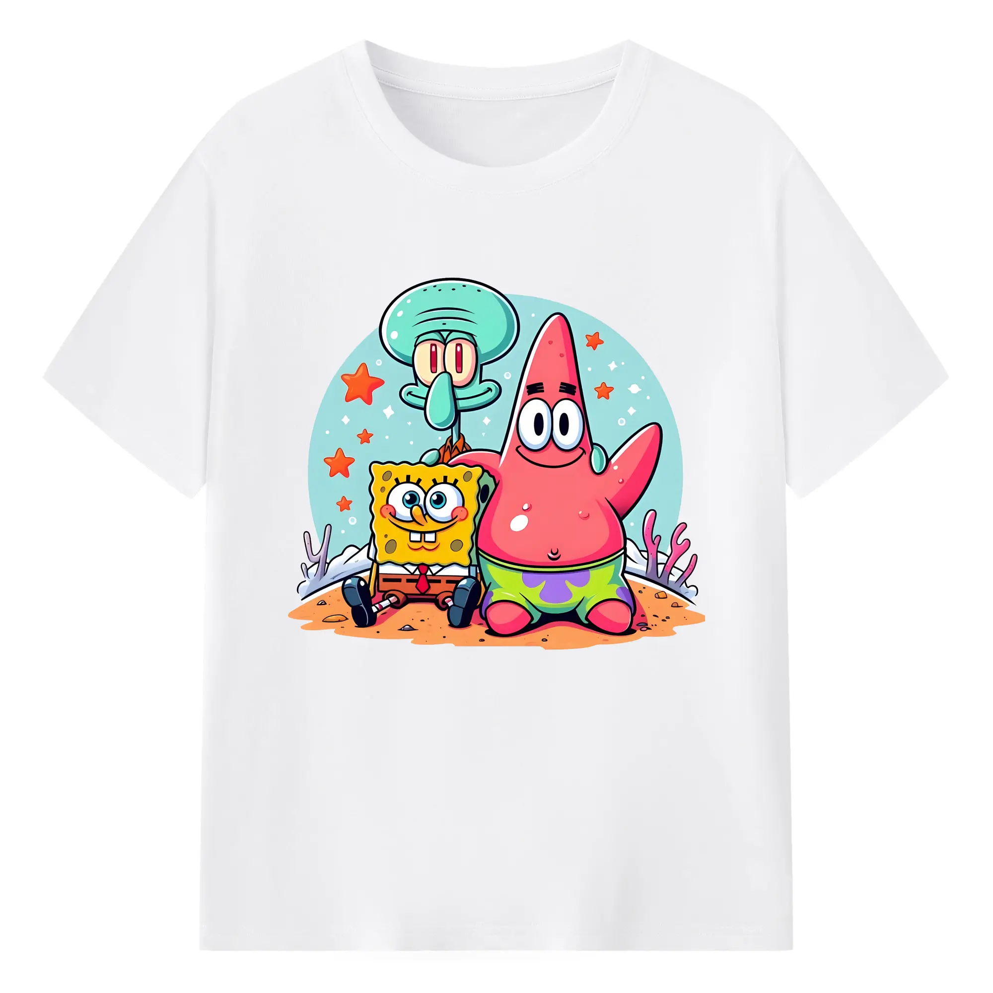 スポンジボブ グッズ パトリック・スター - 綿100％ 半袖Tシャツ ・ フロントプリント ・ 快適 通気性 ・ 日常使い 散歩 スポーツ用