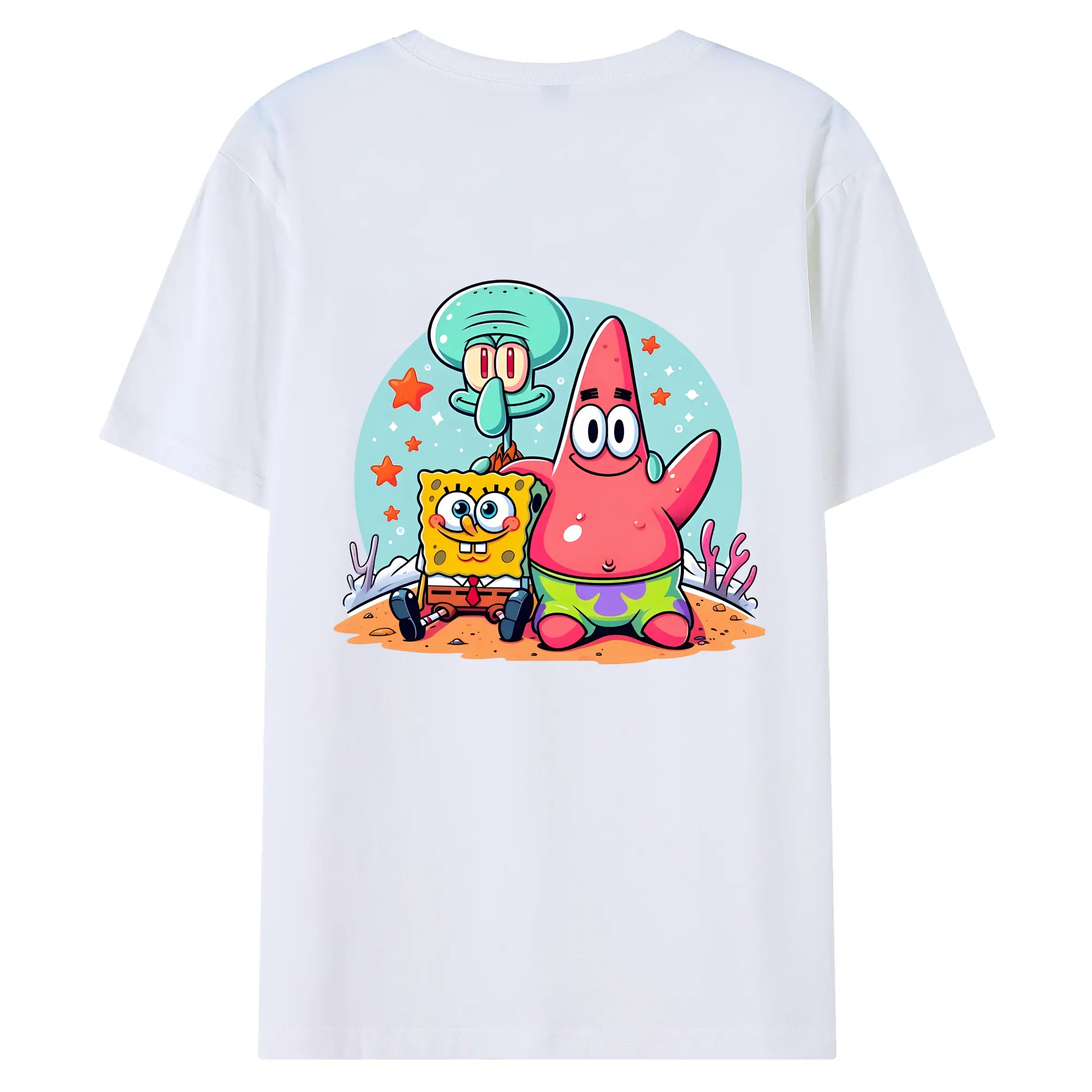 スポンジボブ グッズ パトリック・スター - 綿100％ 半袖Tシャツ ・ バックプリント ・ 快適 通気性 ・ 日常使い 散歩 スポーツ用