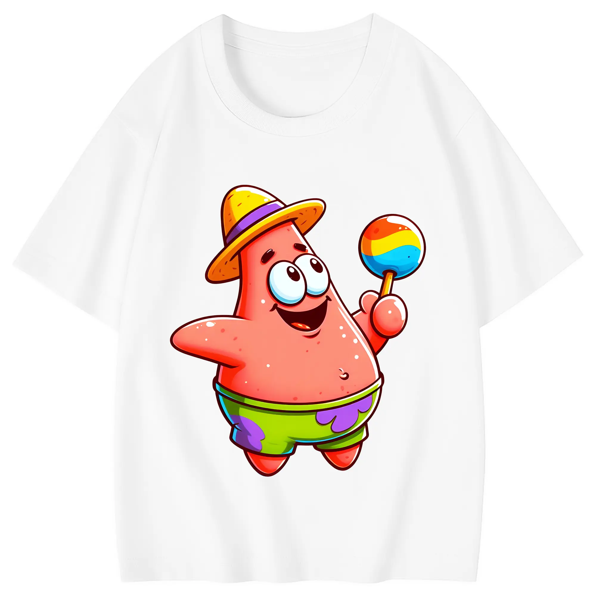 スポンジボブ グッズ パトリック・スター - 綿100％ キッズTシャツ ・ フロントプリント ・ 快適 通気性 ・ スポーツ カジュアル 散歩用