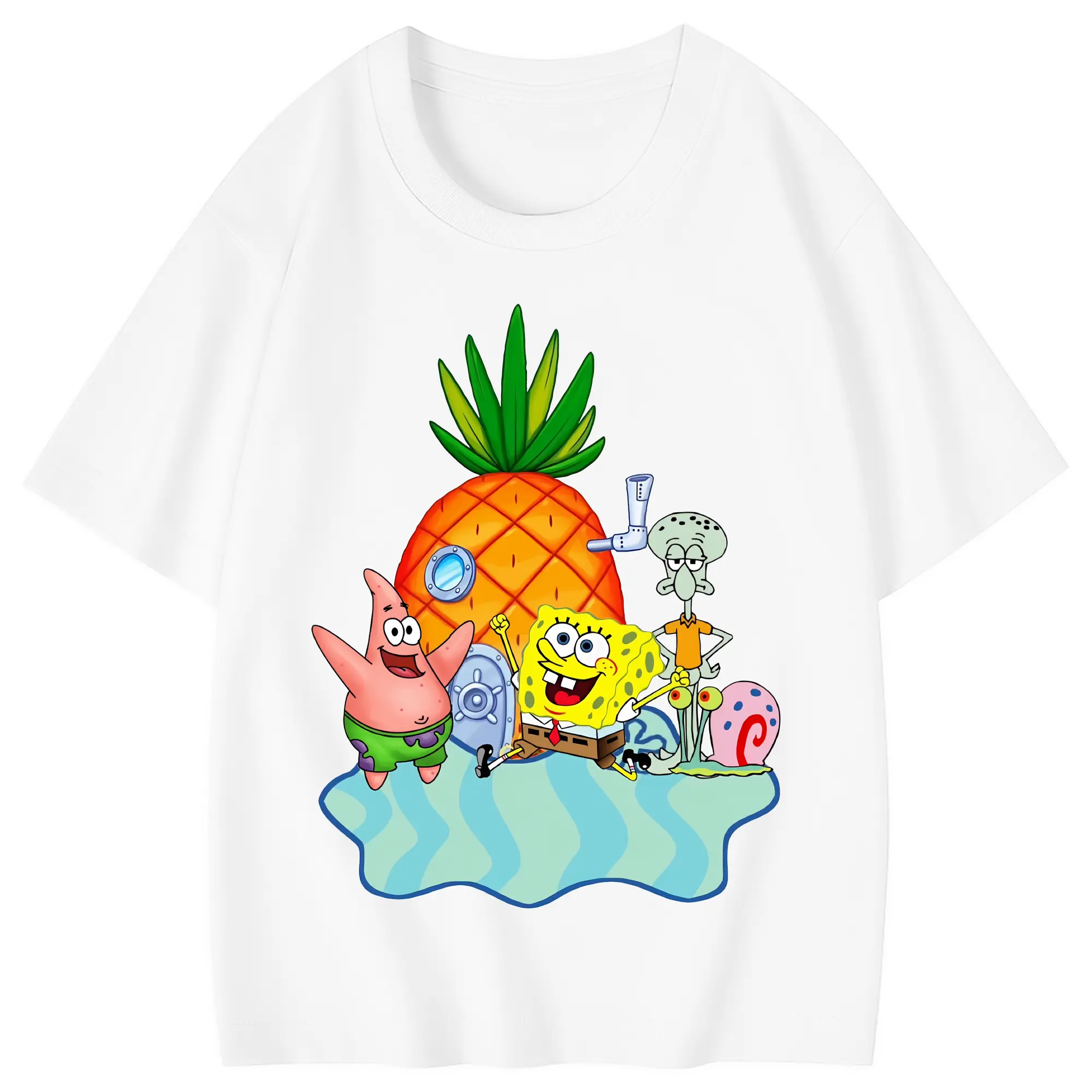 スポンジボブ グッズ パトリック・スター - 綿100％ キッズTシャツ ・ フロントプリント ・ 快適 通気性 ・ スポーツ カジュアル 散歩用